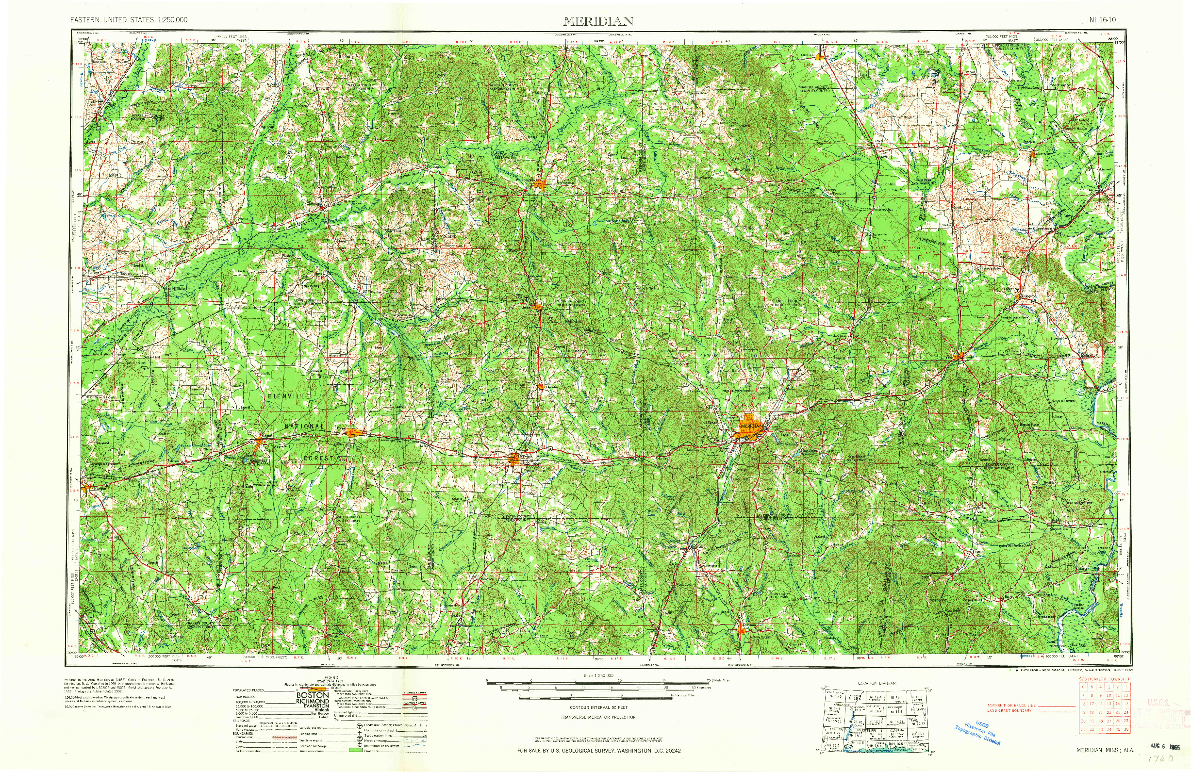 USGS 1:250000-SCALE QUADRANGLE FOR MERIDIAN, MS 1965
