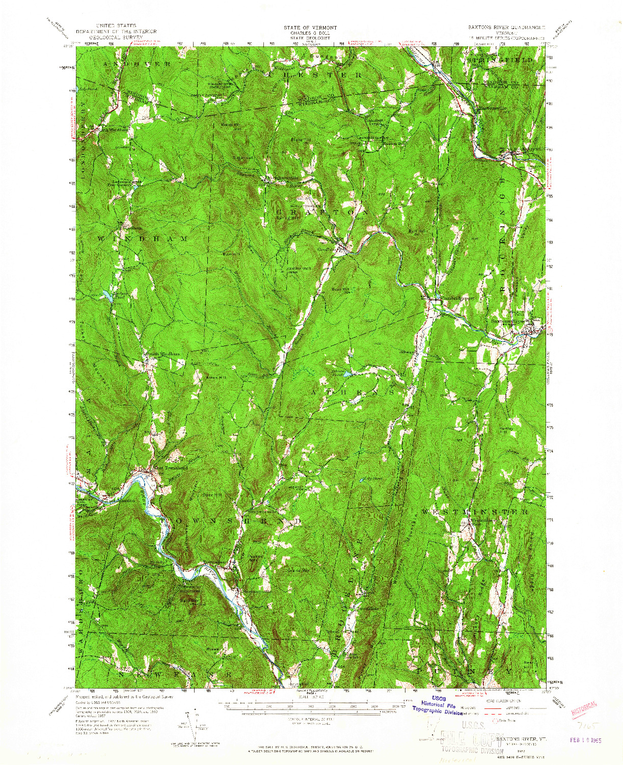USGS 1:62500-SCALE QUADRANGLE FOR SAXTONS RIVER, VT 1957