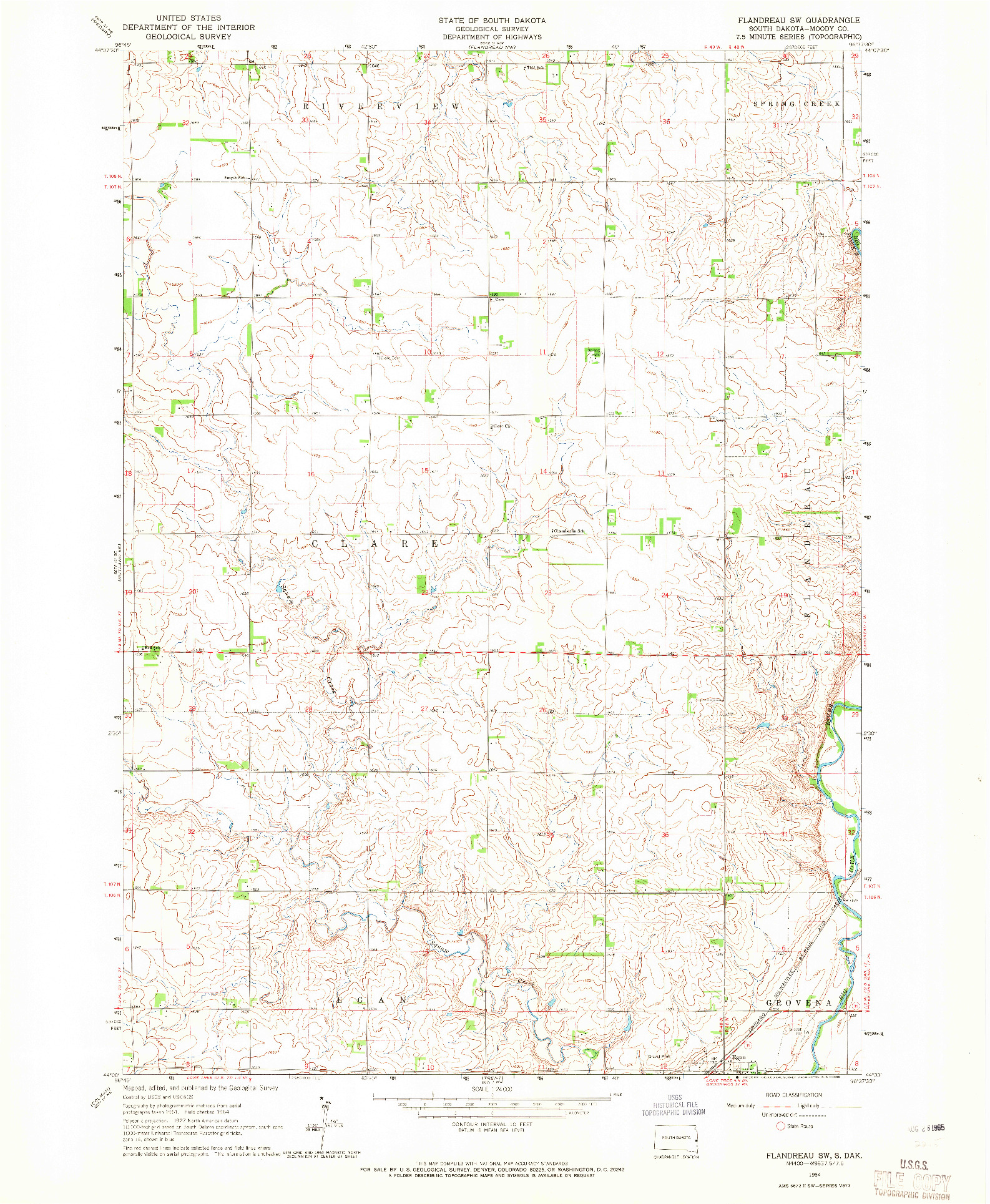 USGS 1:24000-SCALE QUADRANGLE FOR FLANDREAU SW, SD 1964