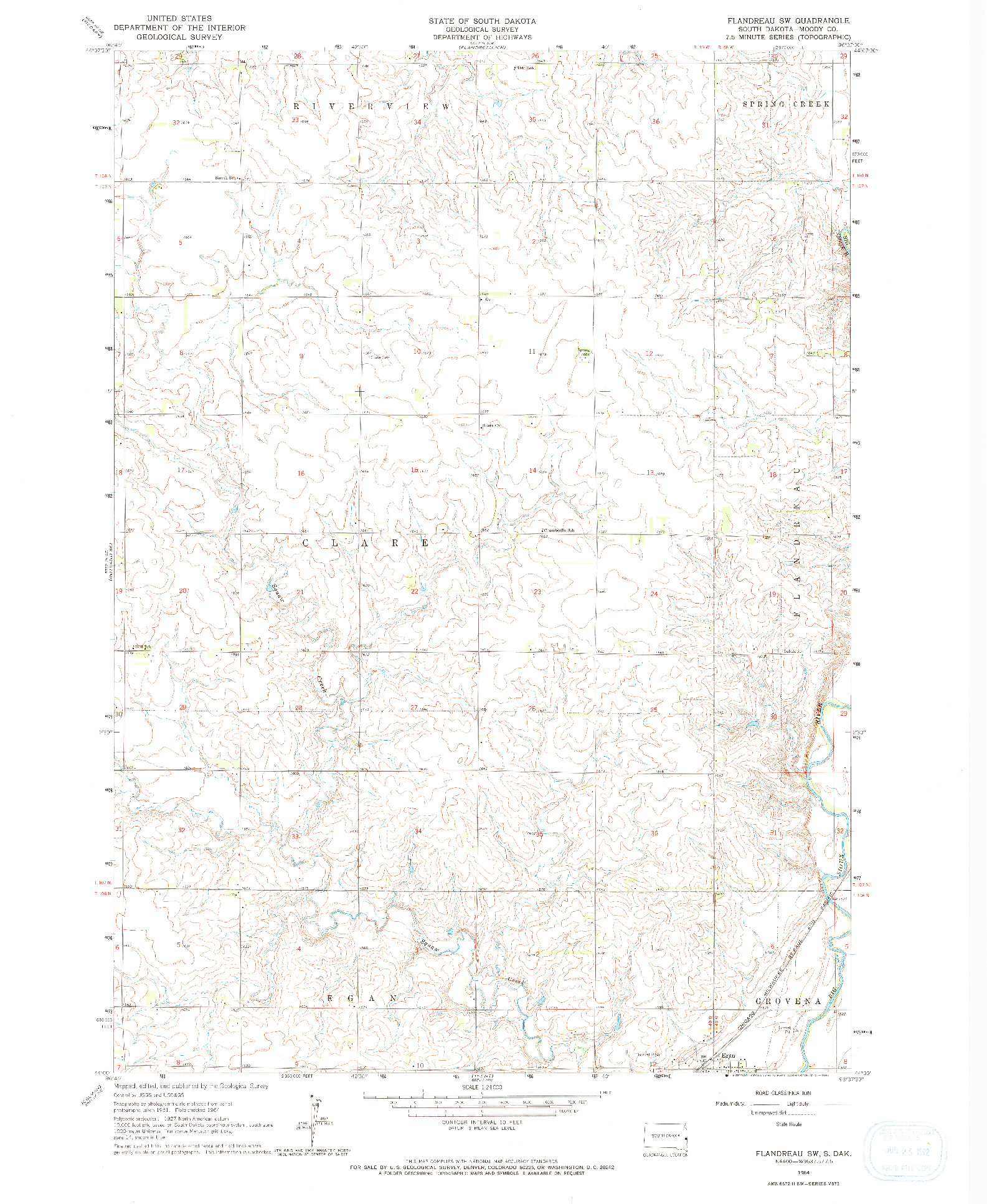 USGS 1:24000-SCALE QUADRANGLE FOR FLANDREAU SW, SD 1964