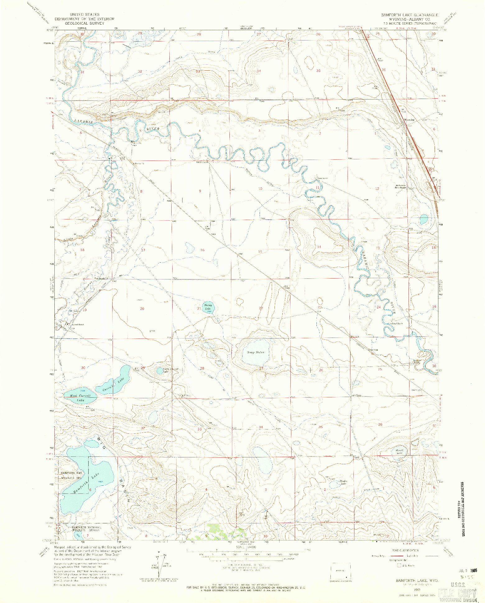 USGS 1:24000-SCALE QUADRANGLE FOR BAMFORTH LAKE, WY 1963