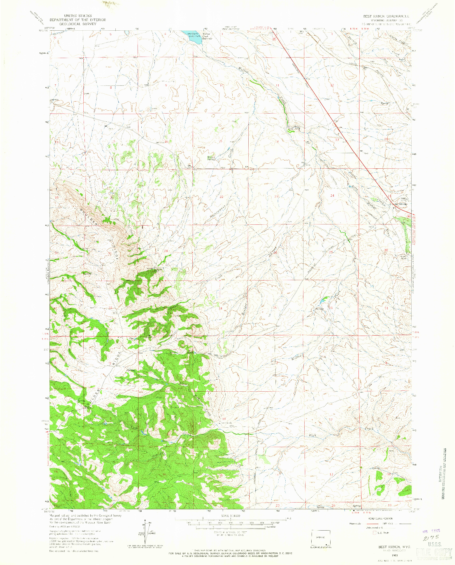 USGS 1:24000-SCALE QUADRANGLE FOR BEST RANCH, WY 1963