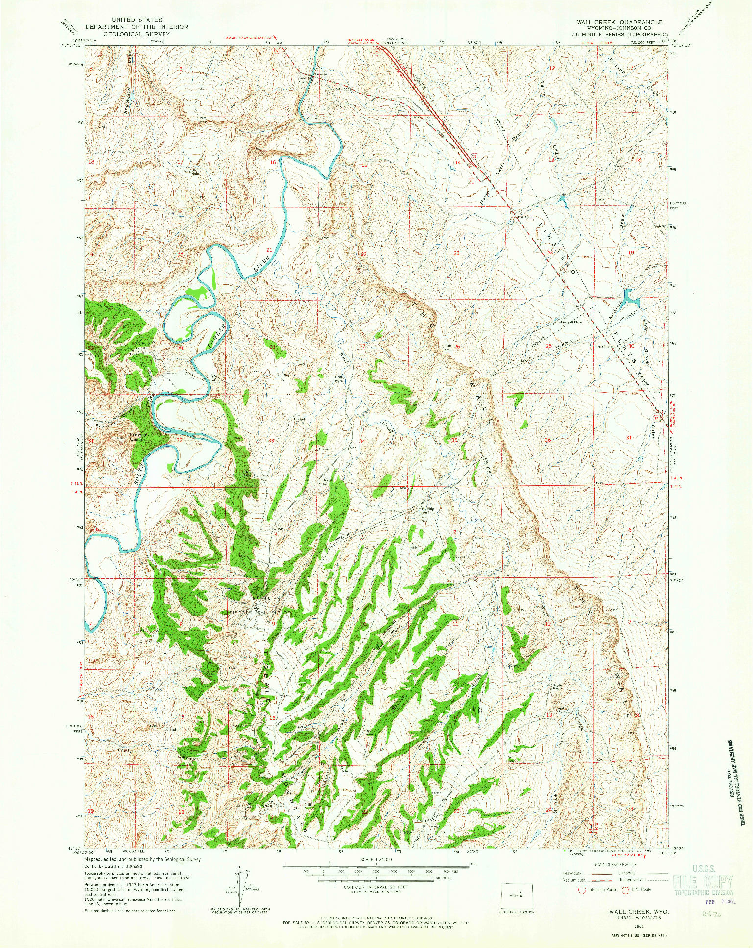 USGS 1:24000-SCALE QUADRANGLE FOR WALL CREEK, WY 1961