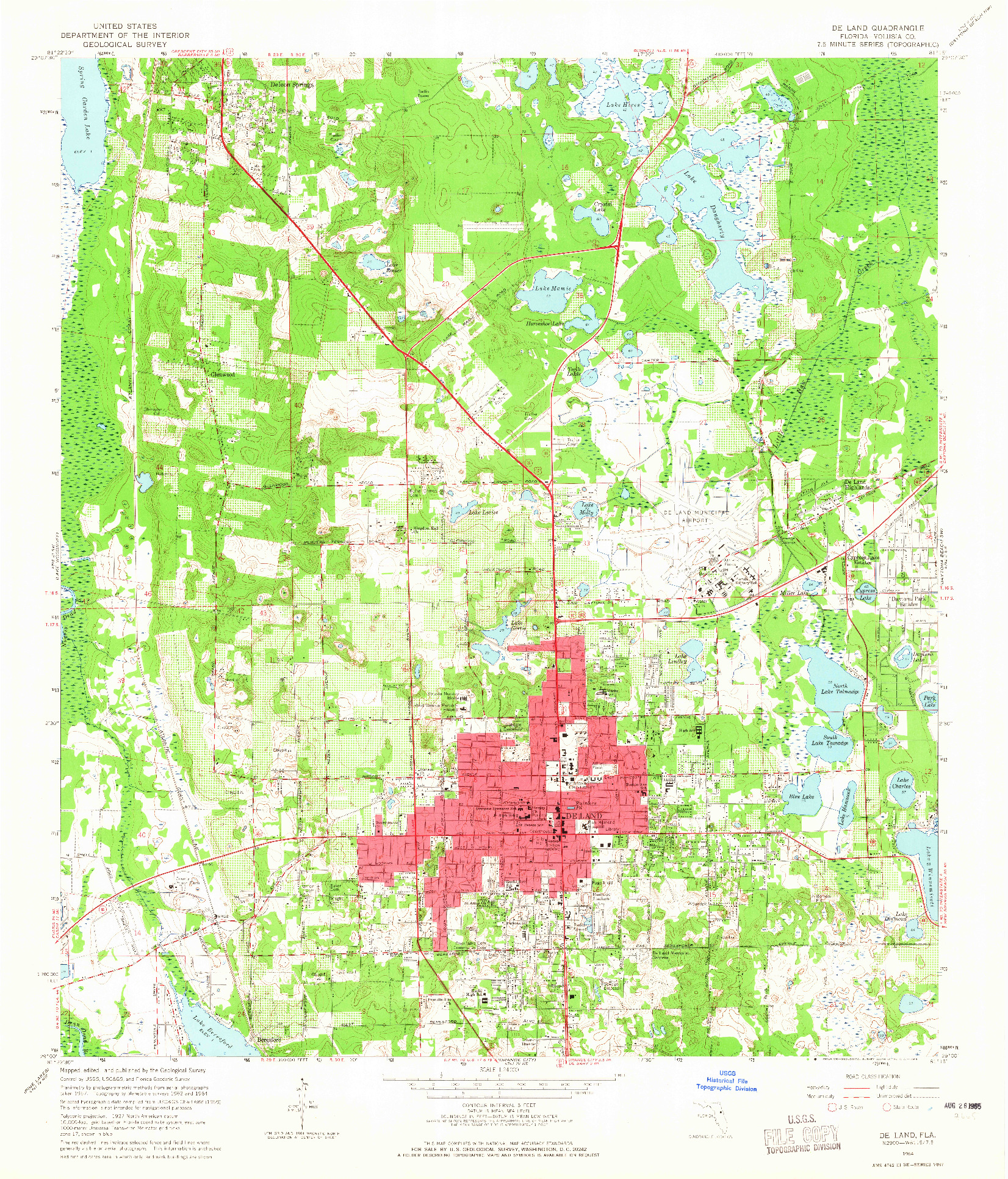 USGS 1:24000-SCALE QUADRANGLE FOR DE LAND, FL 1964