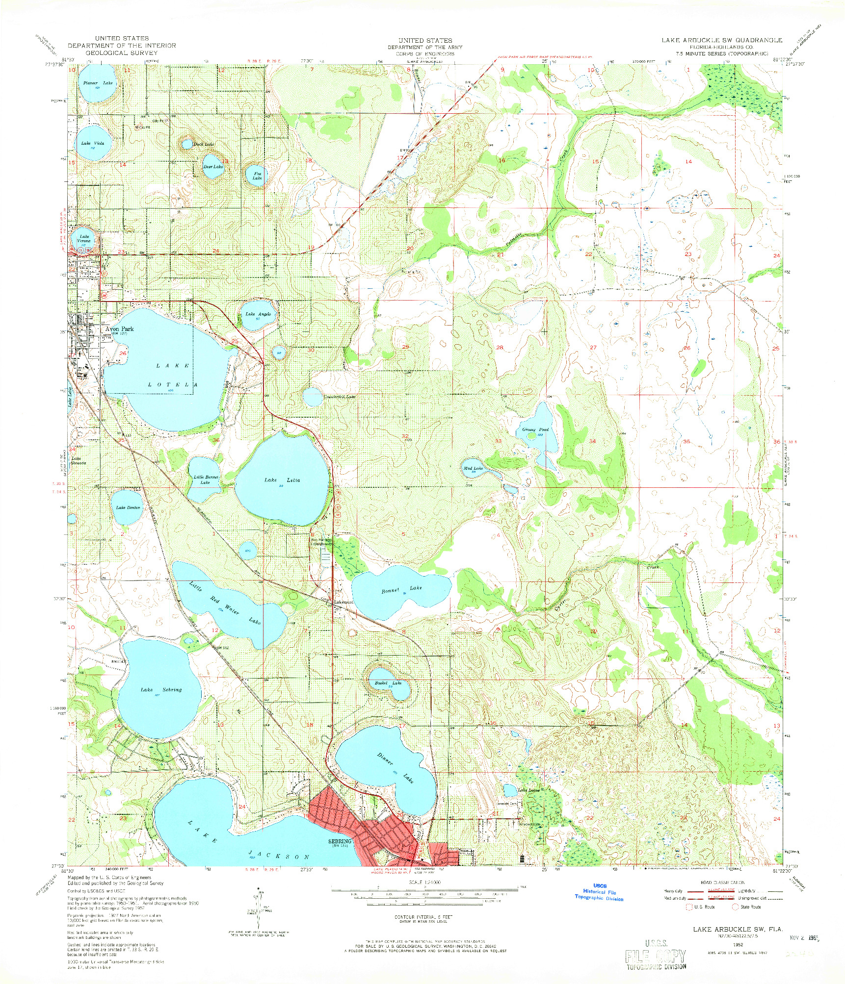 USGS 1:24000-SCALE QUADRANGLE FOR LAKE ARBUCKLE SW, FL 1952