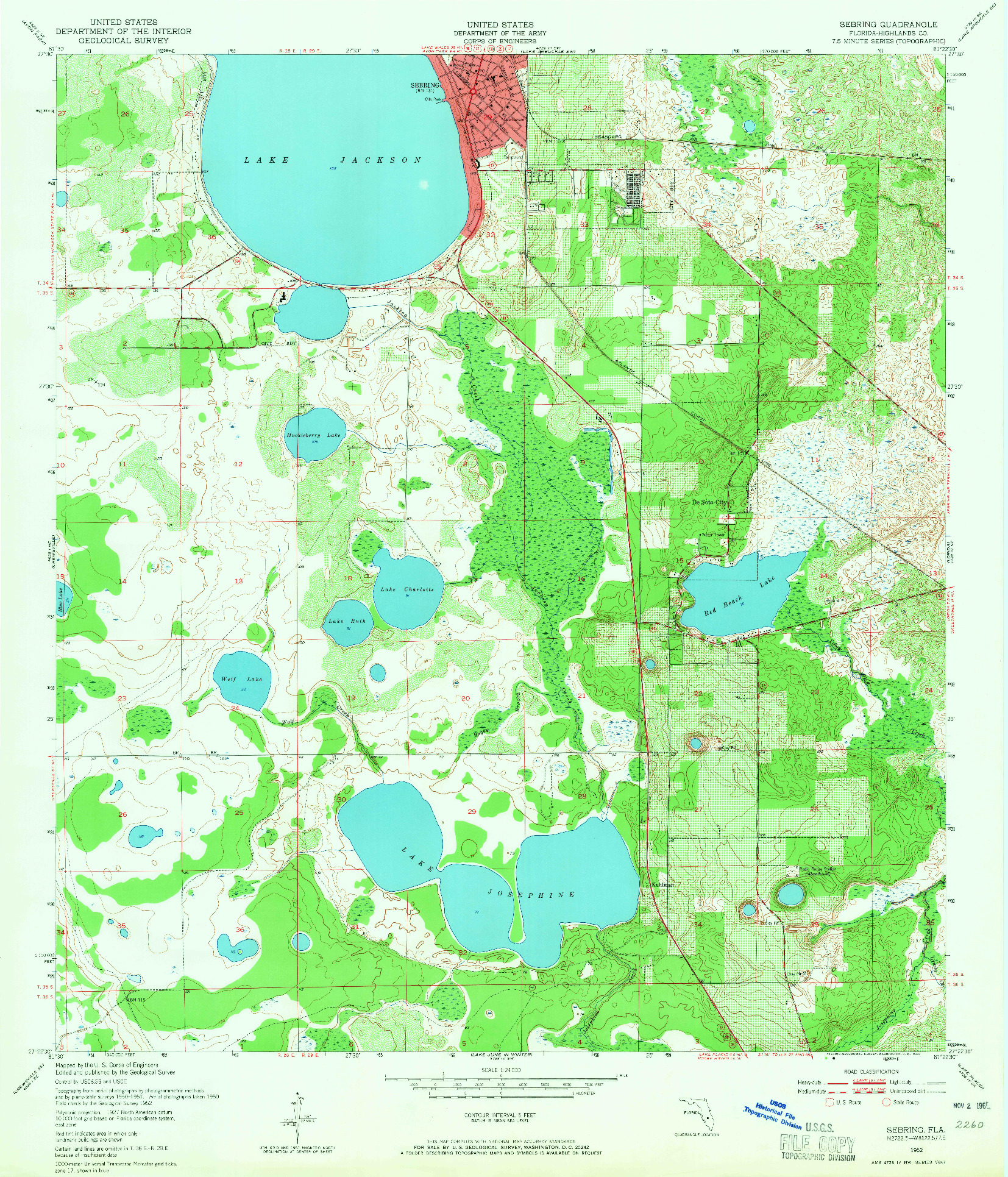 USGS 1:24000-SCALE QUADRANGLE FOR SEBRING, FL 1952