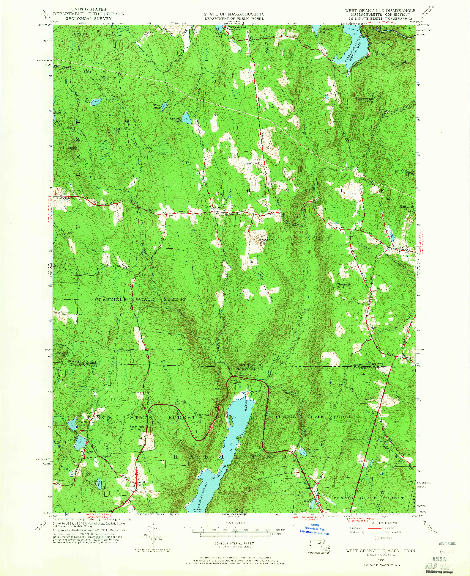 USGS 1:24000-SCALE QUADRANGLE FOR WEST GRANVILLE, MA 1955