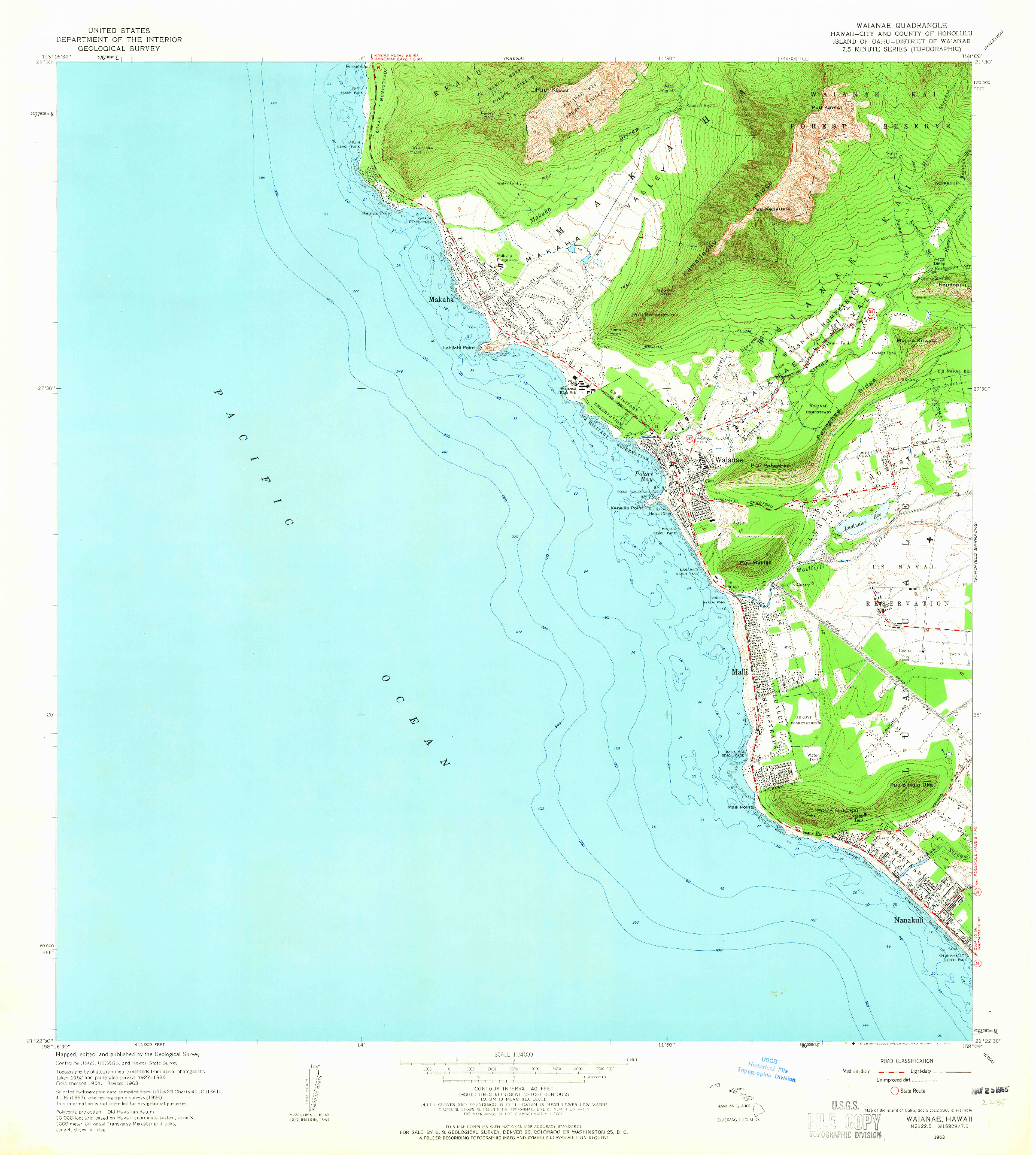 USGS 1:24000-SCALE QUADRANGLE FOR WAIANAE, HI 1963