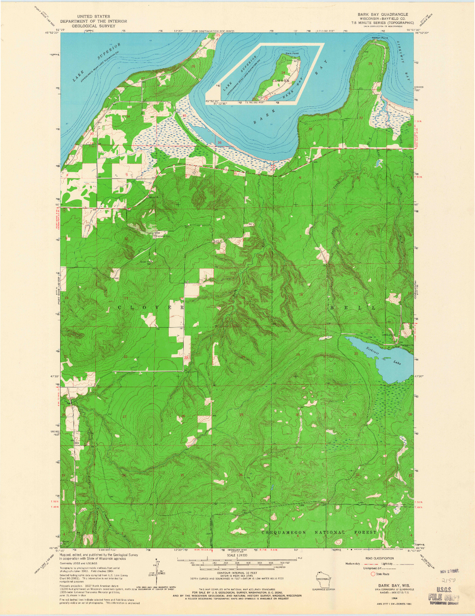 USGS 1:24000-SCALE QUADRANGLE FOR BARK BAY, WI 1964