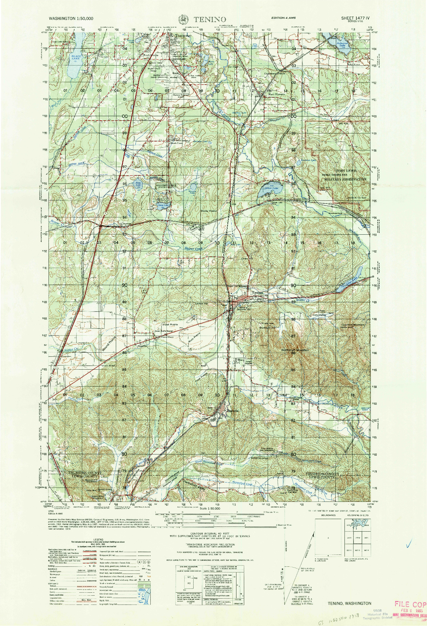 USGS 1:50000-SCALE QUADRANGLE FOR TENINO, WA 1964