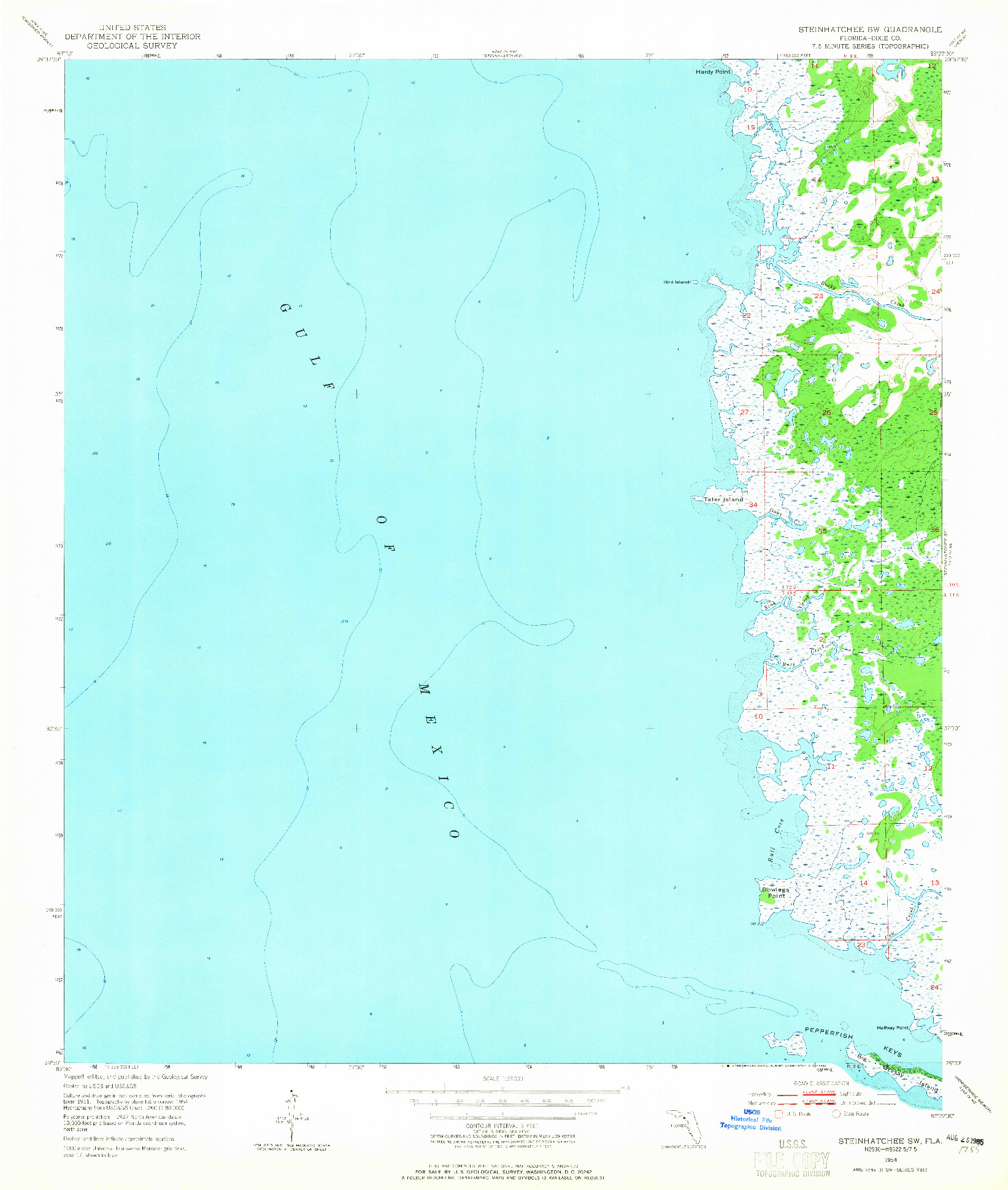 USGS 1:24000-SCALE QUADRANGLE FOR STEINHATCHEE SW, FL 1954