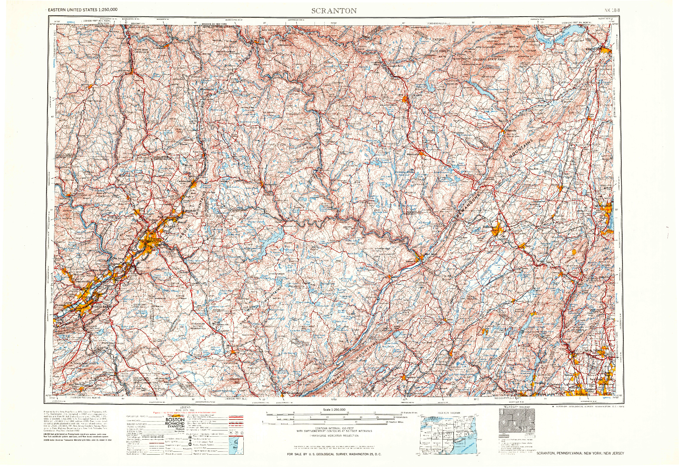 USGS 1:250000-SCALE QUADRANGLE FOR SCRANTON, PA 1965