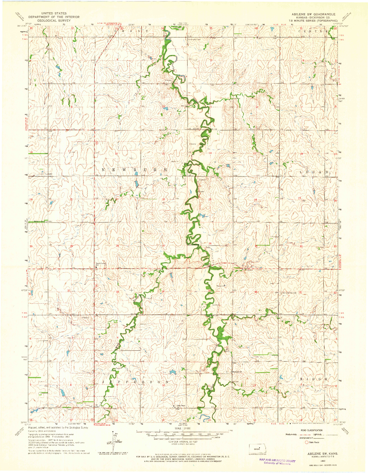 USGS 1:24000-SCALE QUADRANGLE FOR ABILENE SW, KS 1963