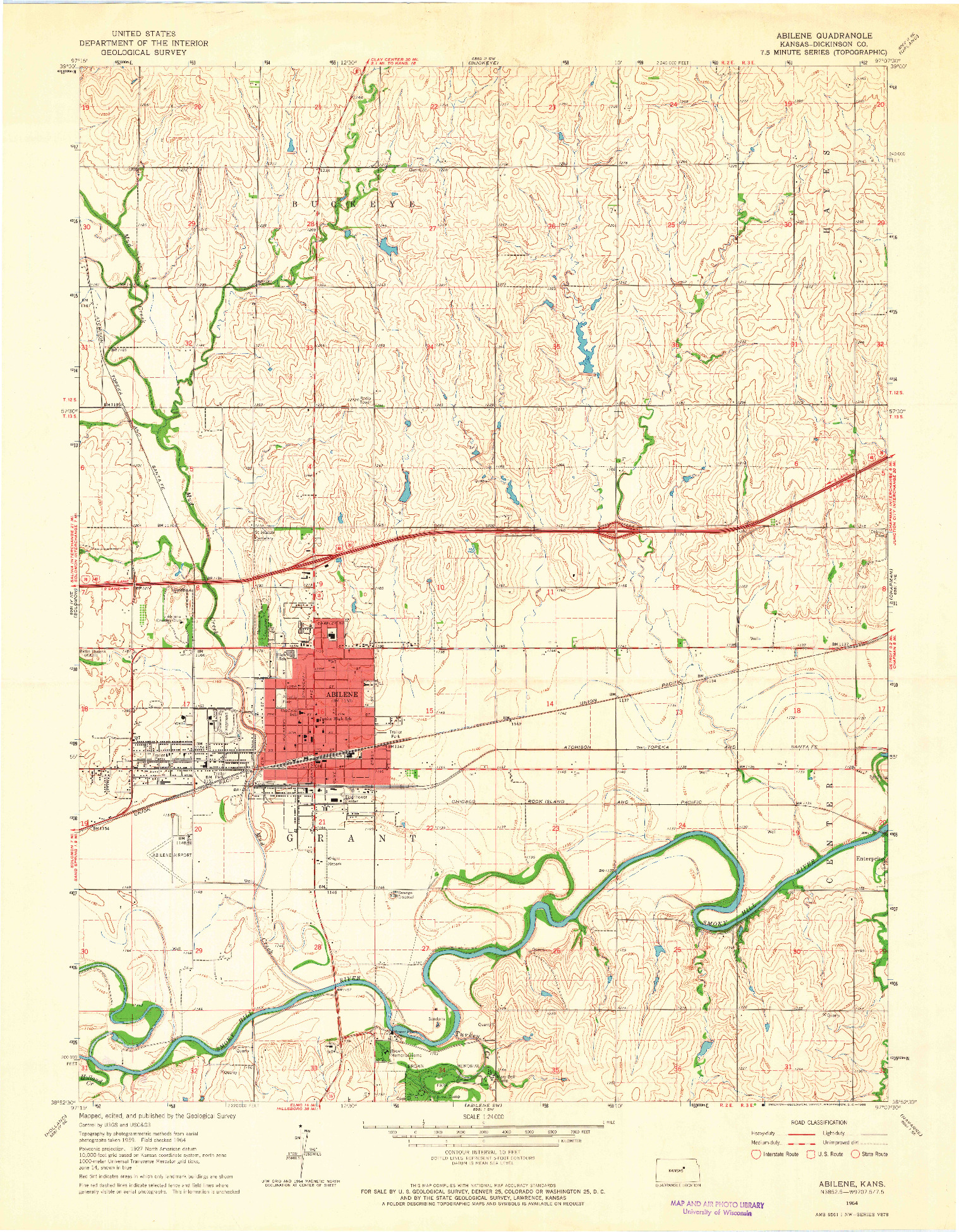 USGS 1:24000-SCALE QUADRANGLE FOR ABILENE, KS 1964