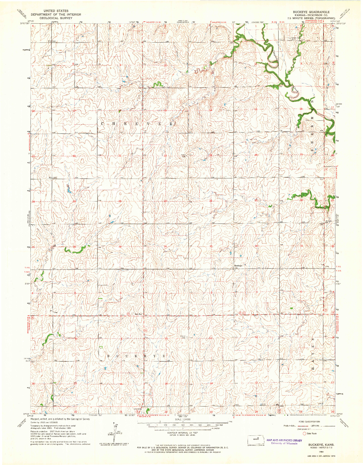 USGS 1:24000-SCALE QUADRANGLE FOR BUCKEYE, KS 1964