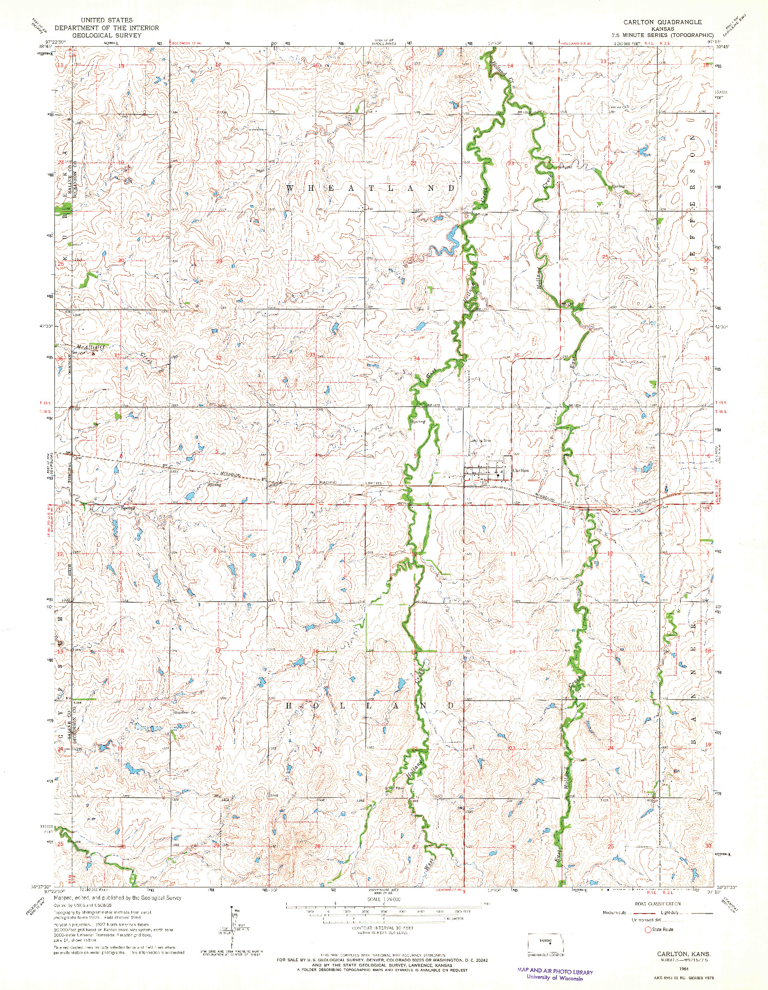 USGS 1:24000-SCALE QUADRANGLE FOR CARLTON, KS 1964