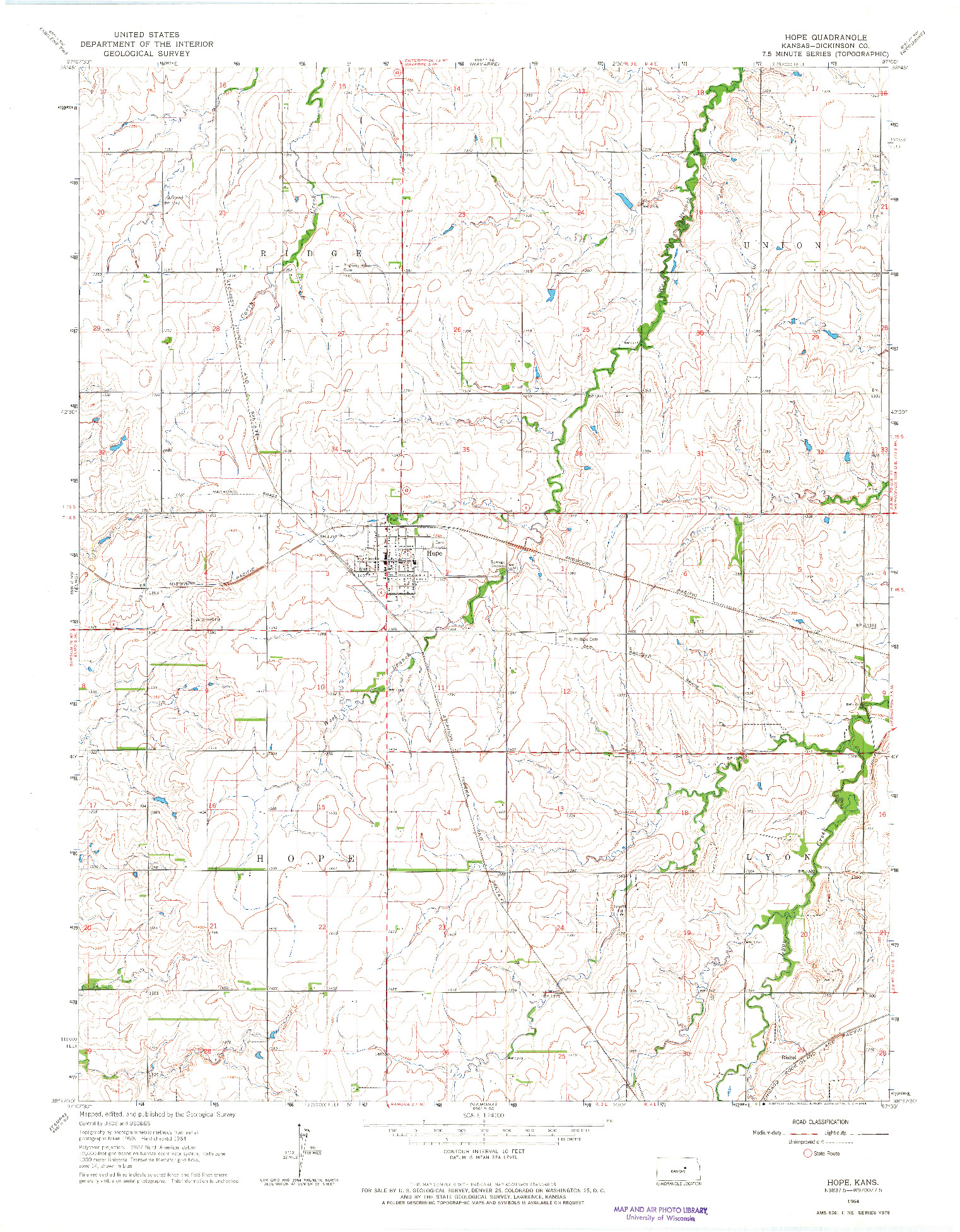 USGS 1:24000-SCALE QUADRANGLE FOR HOPE, KS 1964