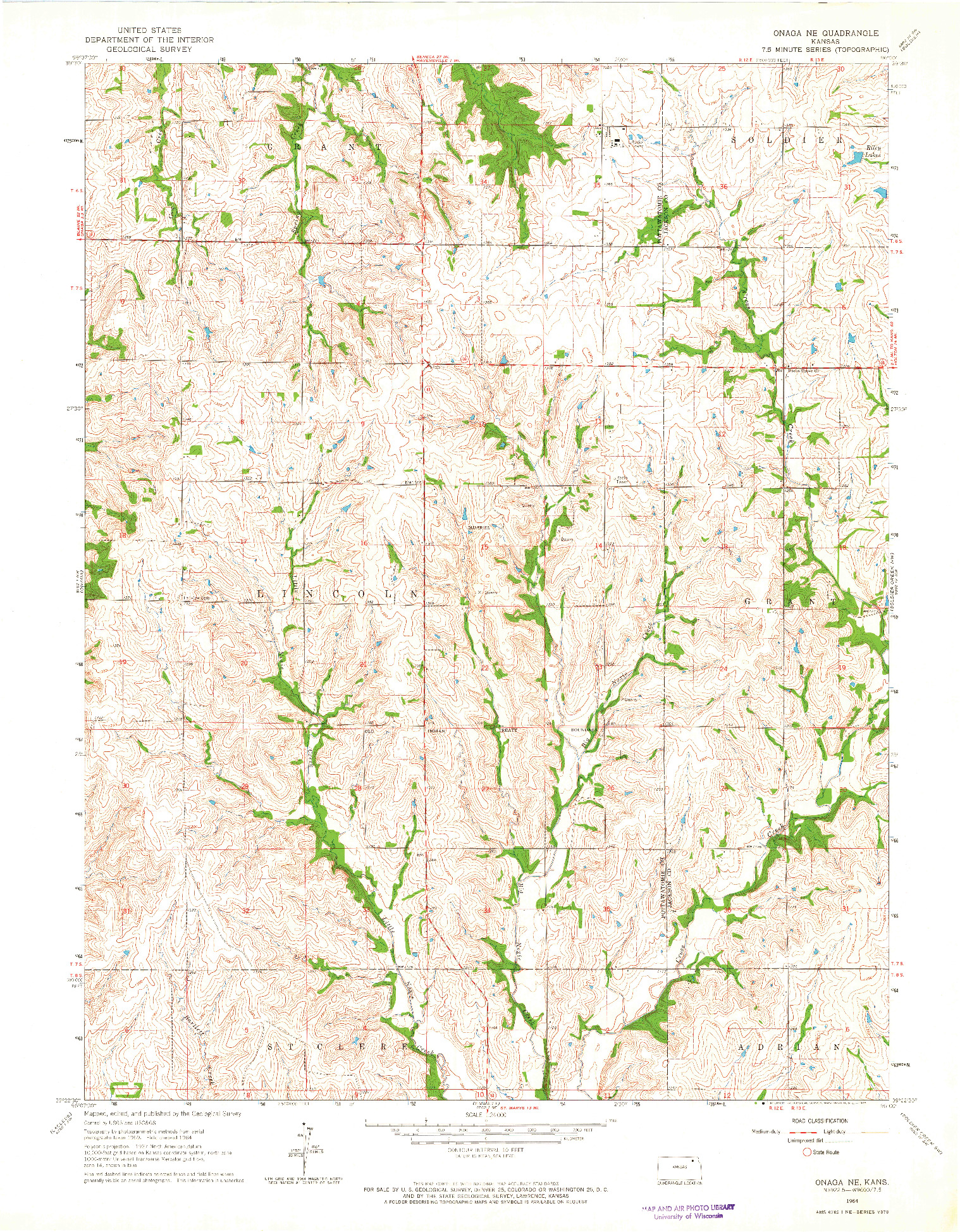 USGS 1:24000-SCALE QUADRANGLE FOR ONAGA NE, KS 1964