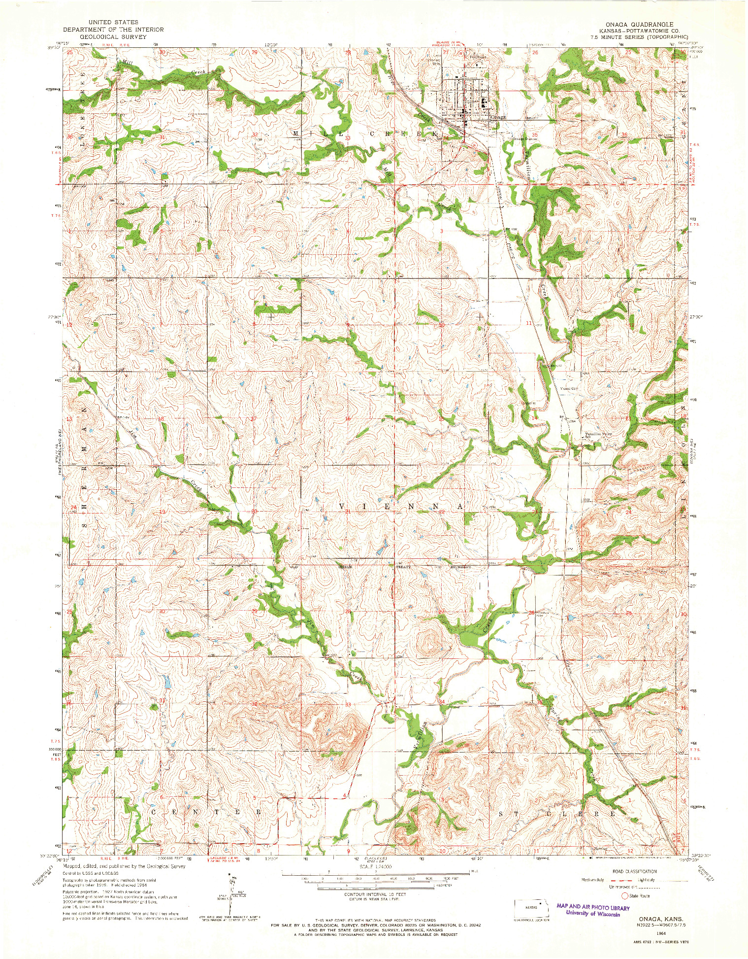 USGS 1:24000-SCALE QUADRANGLE FOR ONAGA, KS 1964