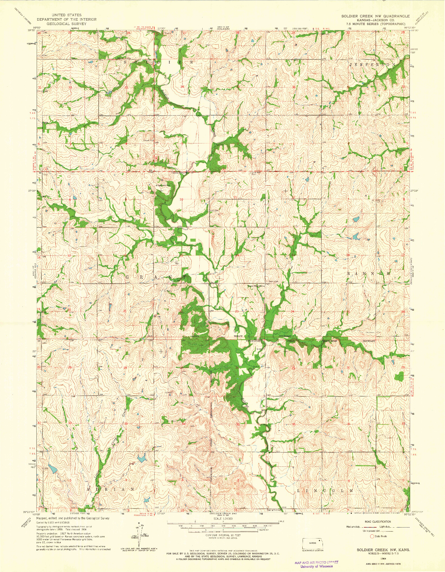 USGS 1:24000-SCALE QUADRANGLE FOR SOLDIER CREEK NW, KS 1964