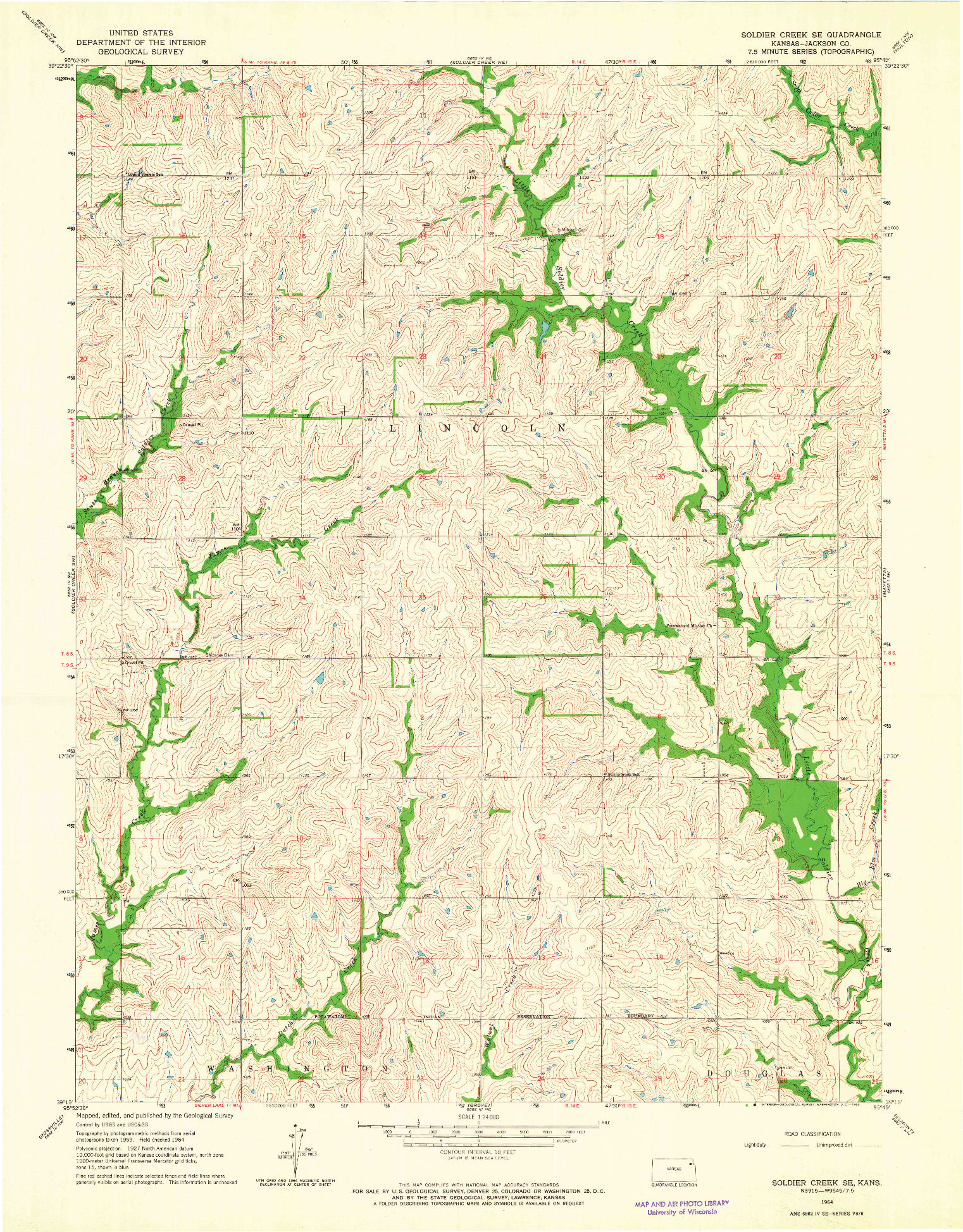 USGS 1:24000-SCALE QUADRANGLE FOR SOLDIER CREEK SE, KS 1964