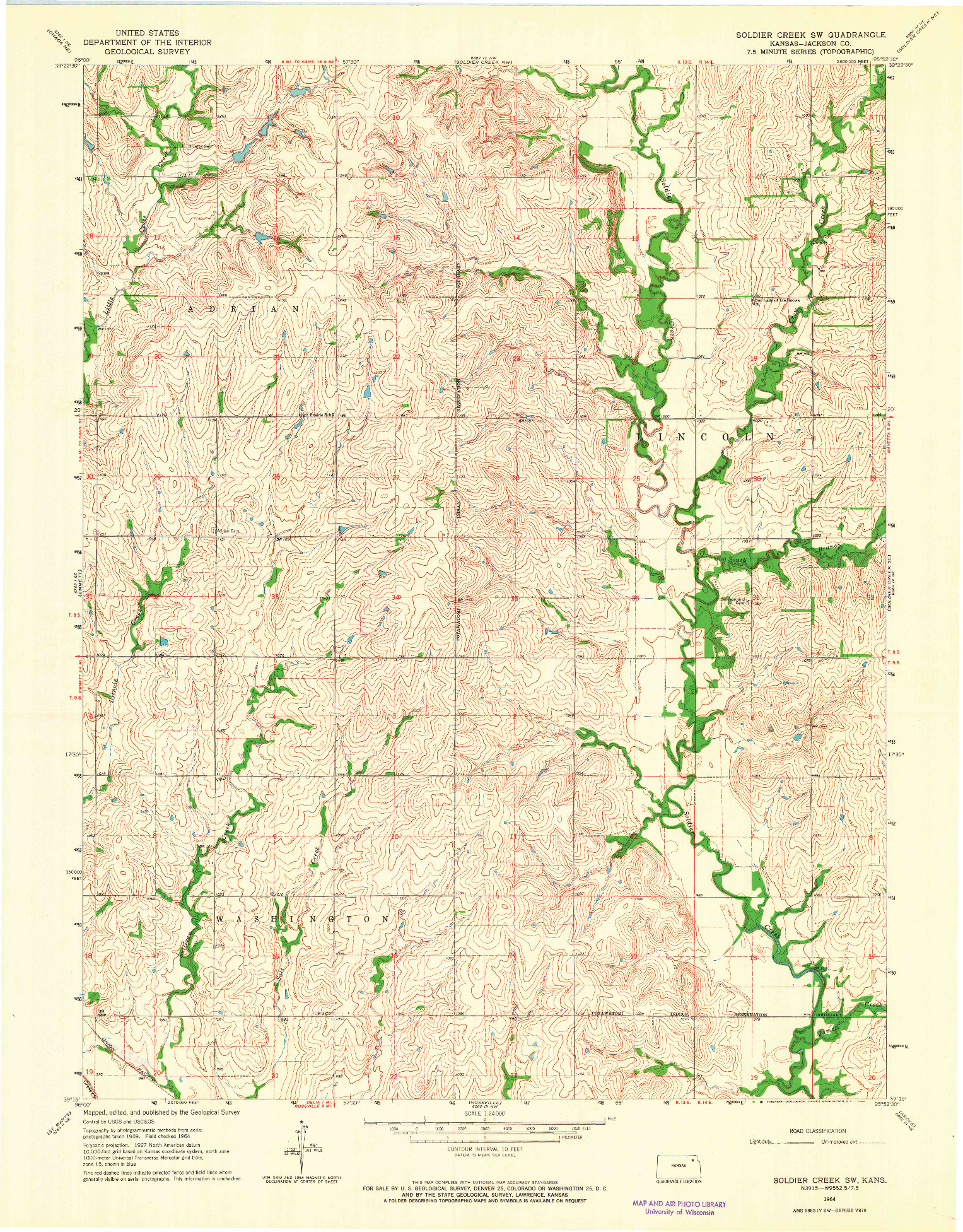 USGS 1:24000-SCALE QUADRANGLE FOR SOLDIER CREEK SW, KS 1964