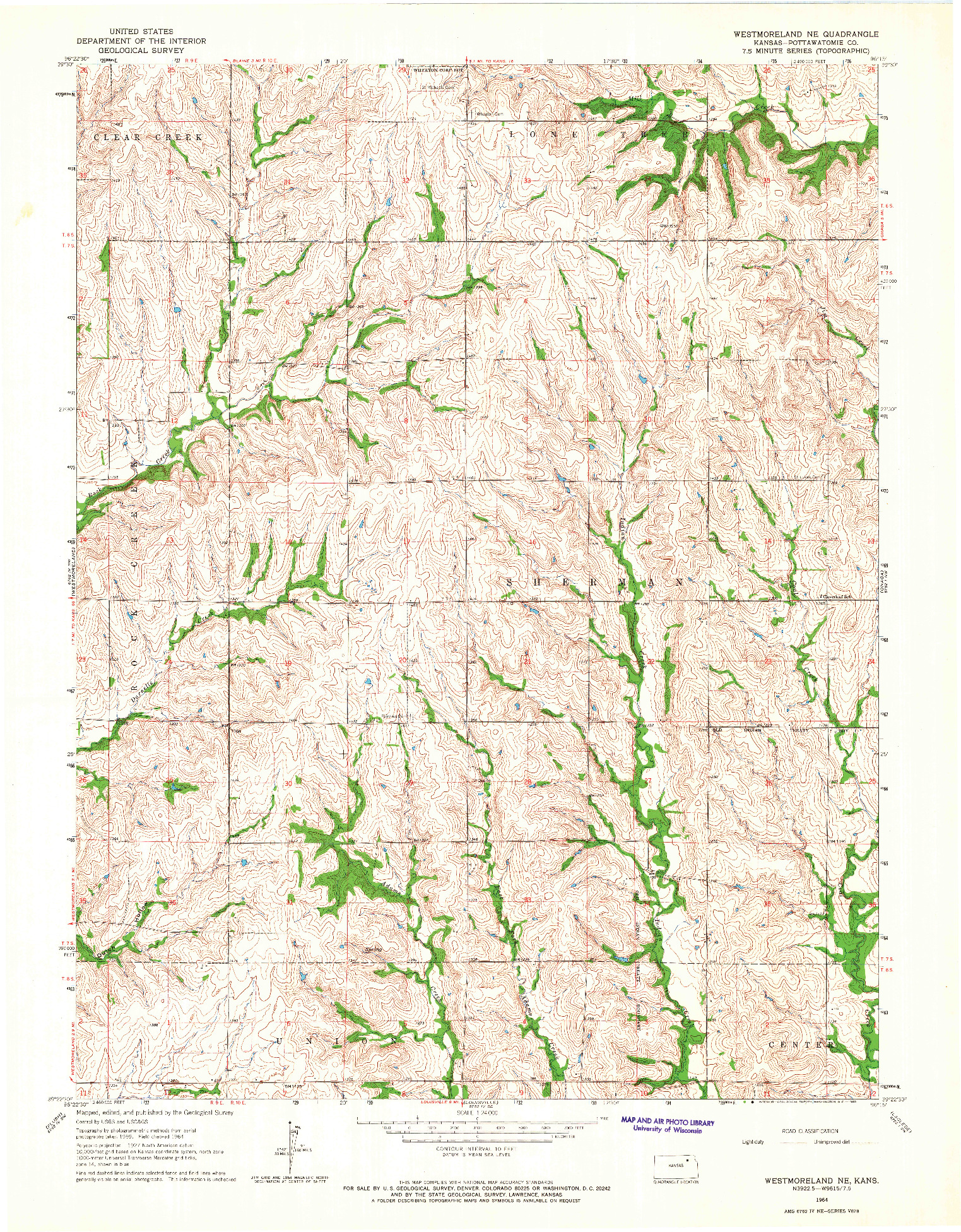 USGS 1:24000-SCALE QUADRANGLE FOR WESTMORELAND NE, KS 1964