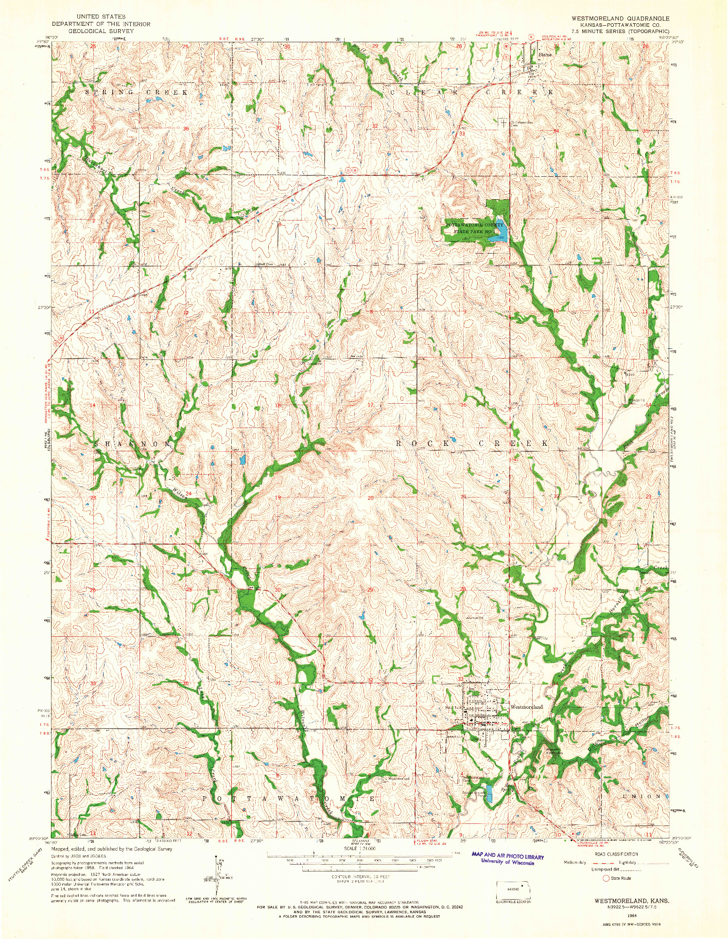 USGS 1:24000-SCALE QUADRANGLE FOR WESTMORELAND, KS 1964