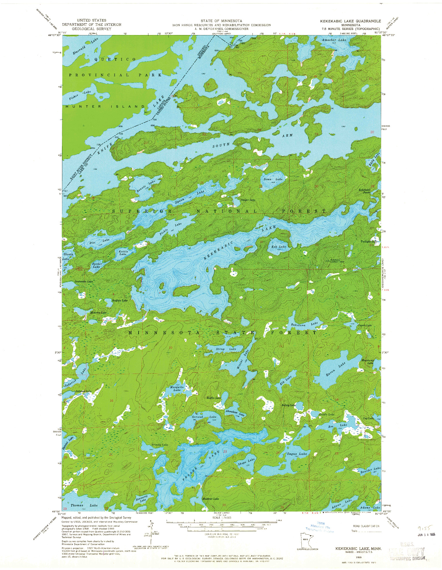 USGS 1:24000-SCALE QUADRANGLE FOR KEKEKABIC LAKE, MN 1959