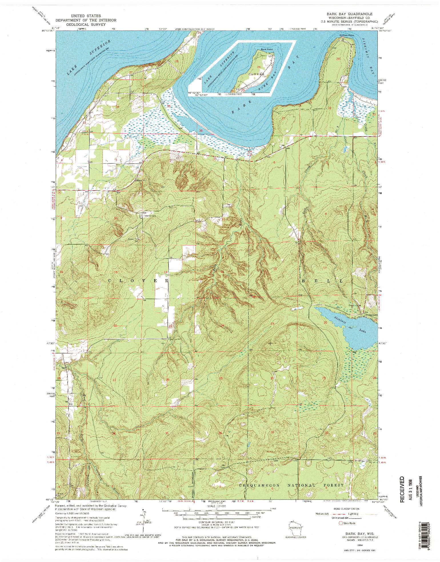 USGS 1:24000-SCALE QUADRANGLE FOR BARK BAY, WI 1964