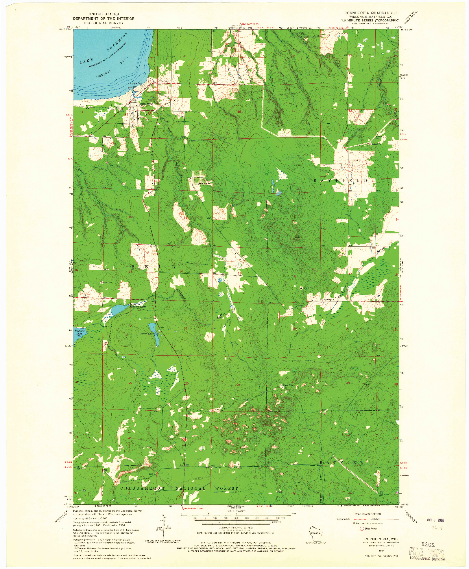 USGS 1:24000-SCALE QUADRANGLE FOR CORNUCOPIA, WI 1964