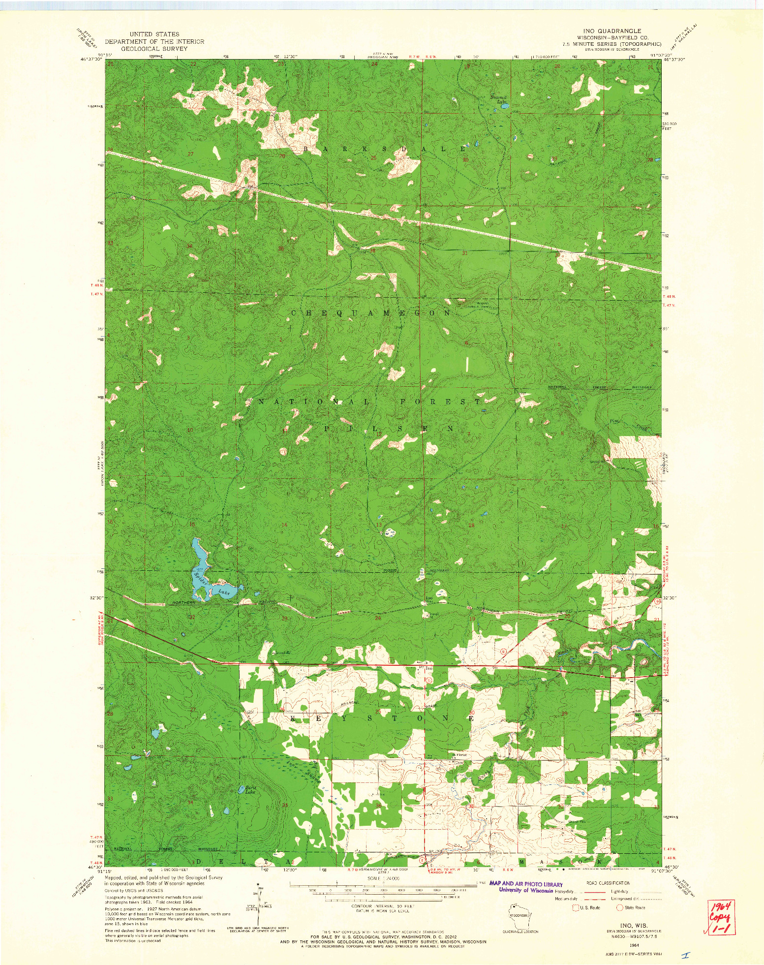 USGS 1:24000-SCALE QUADRANGLE FOR INO, WI 1964