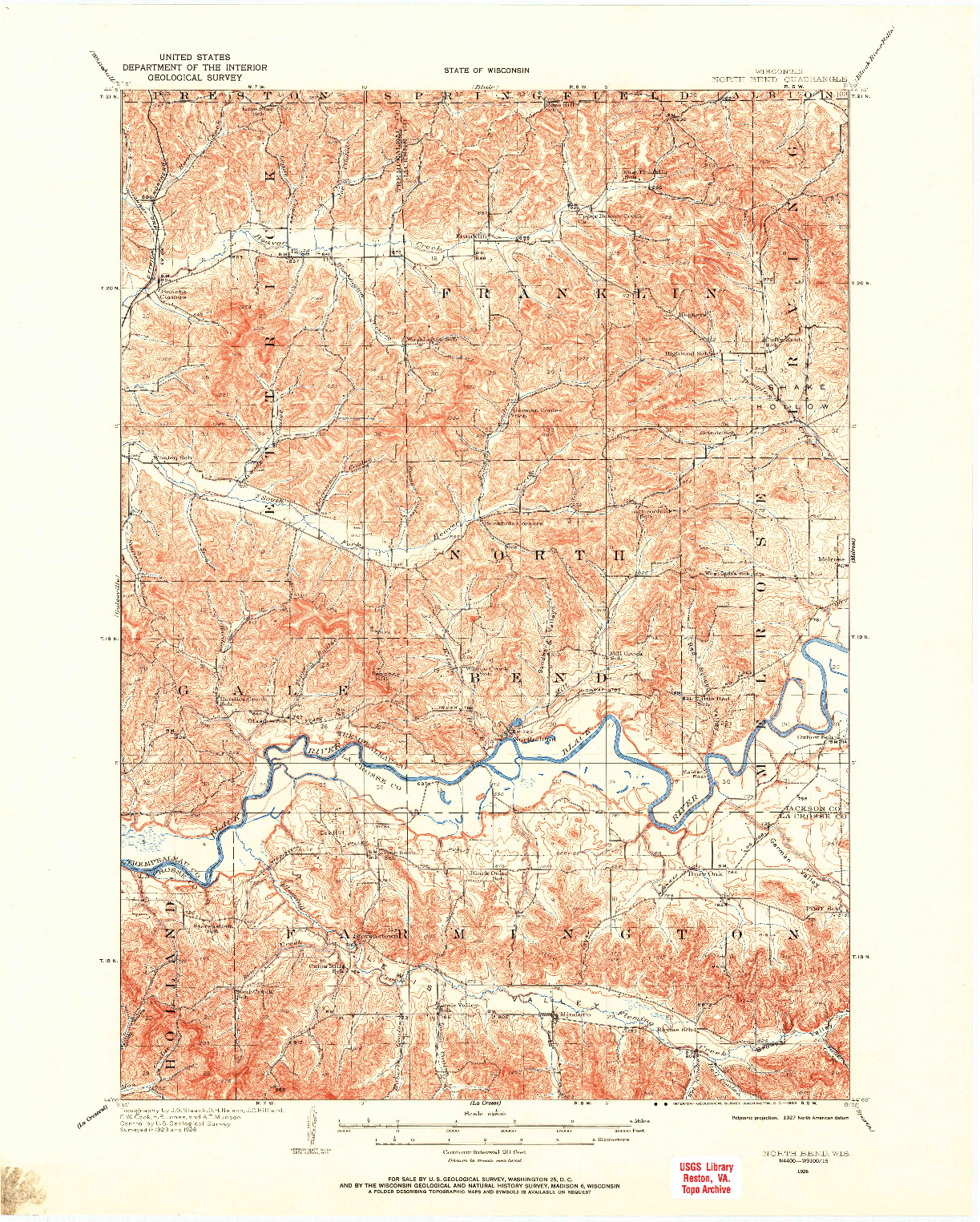 USGS 1:62500-SCALE QUADRANGLE FOR NORTH BEND, WI 1926