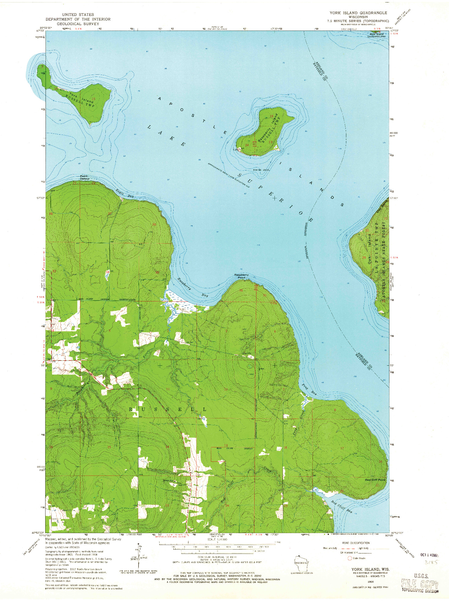 USGS 1:24000-SCALE QUADRANGLE FOR YORK ISLAND, WI 1964