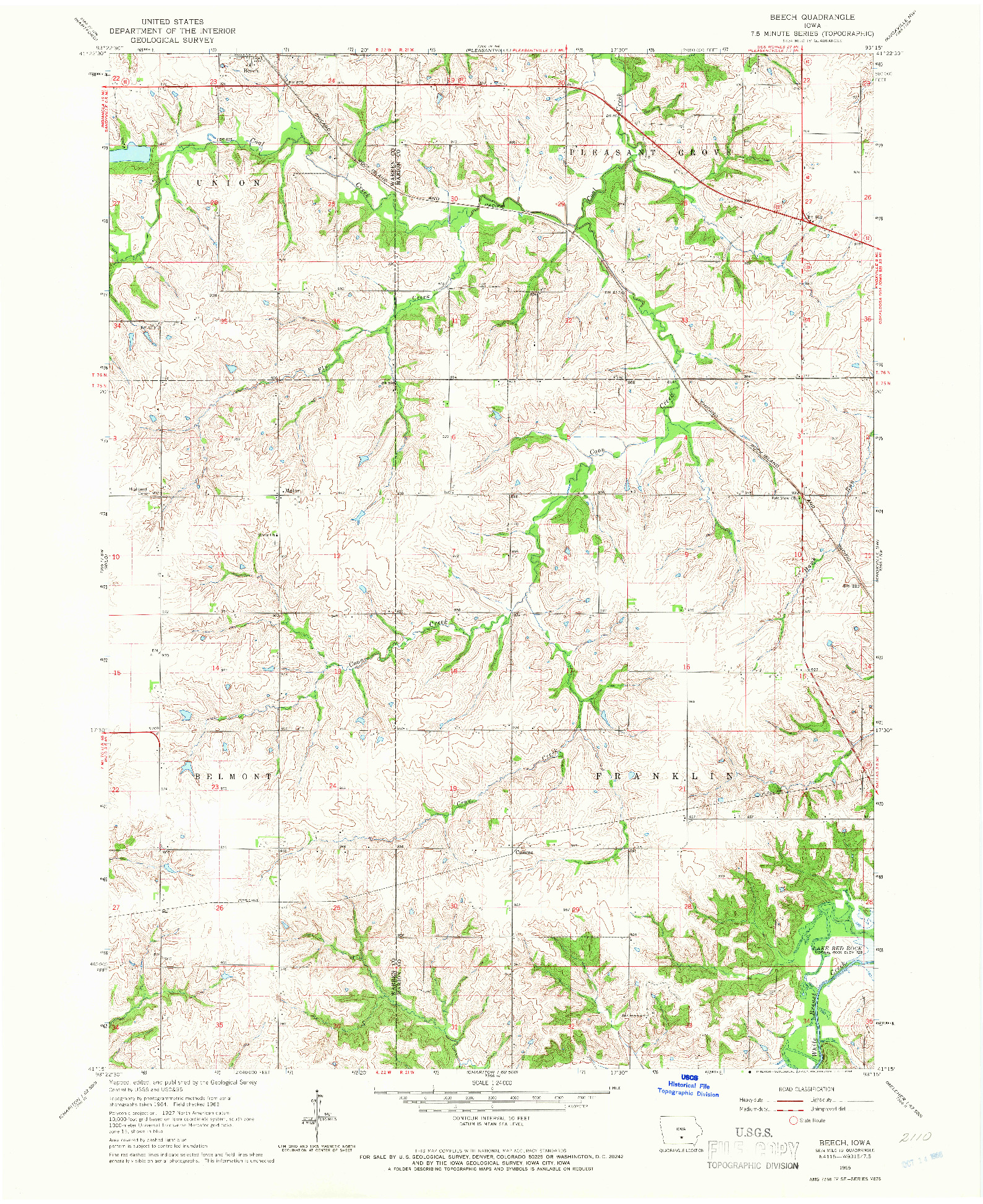 USGS 1:24000-SCALE QUADRANGLE FOR BEECH, IA 1965