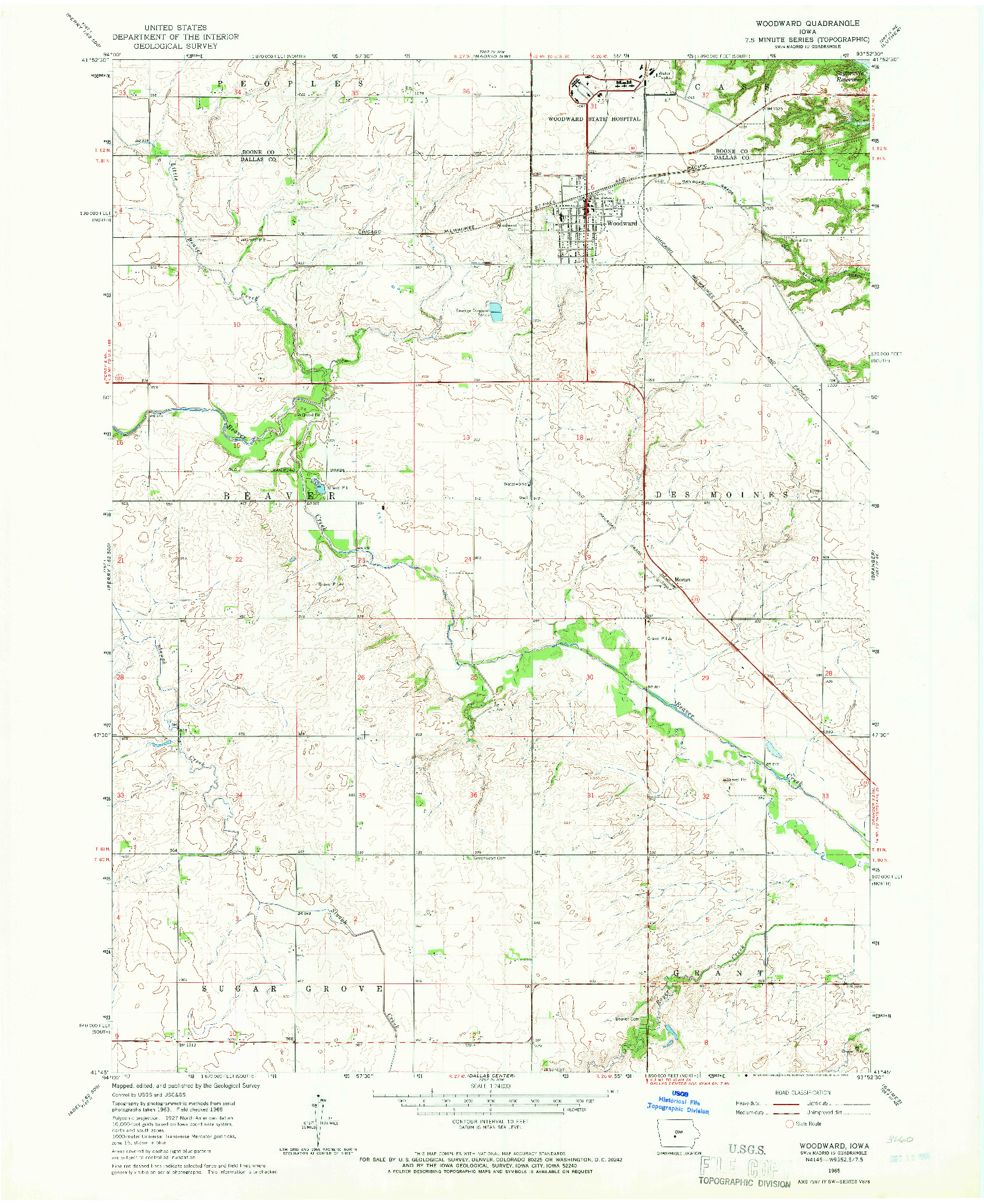 USGS 1:24000-SCALE QUADRANGLE FOR WOODWARD, IA 1965