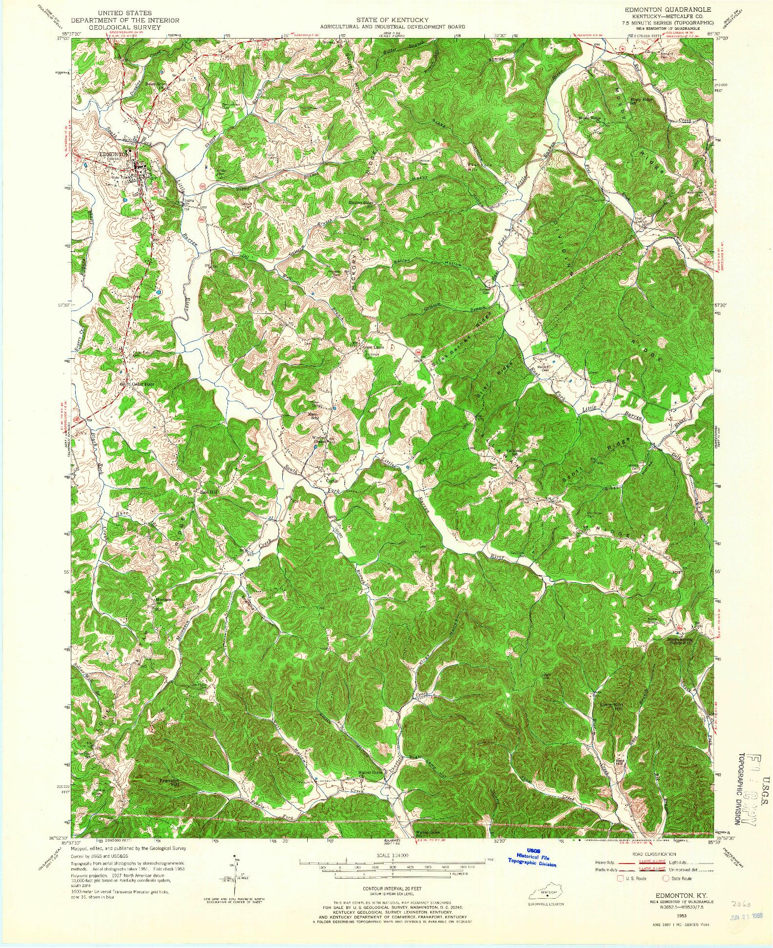 USGS 1:24000-SCALE QUADRANGLE FOR EDMONTON, KY 1953