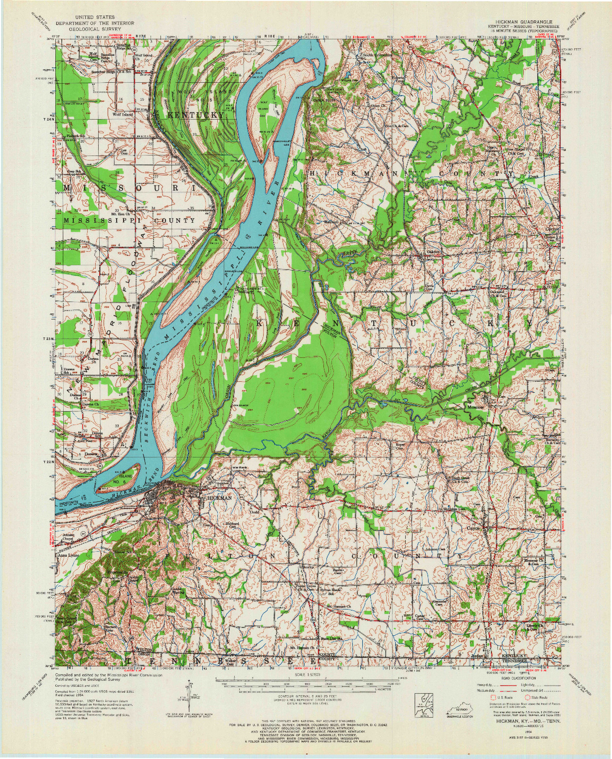 USGS 1:62500-SCALE QUADRANGLE FOR HICKMAN, KY 1954