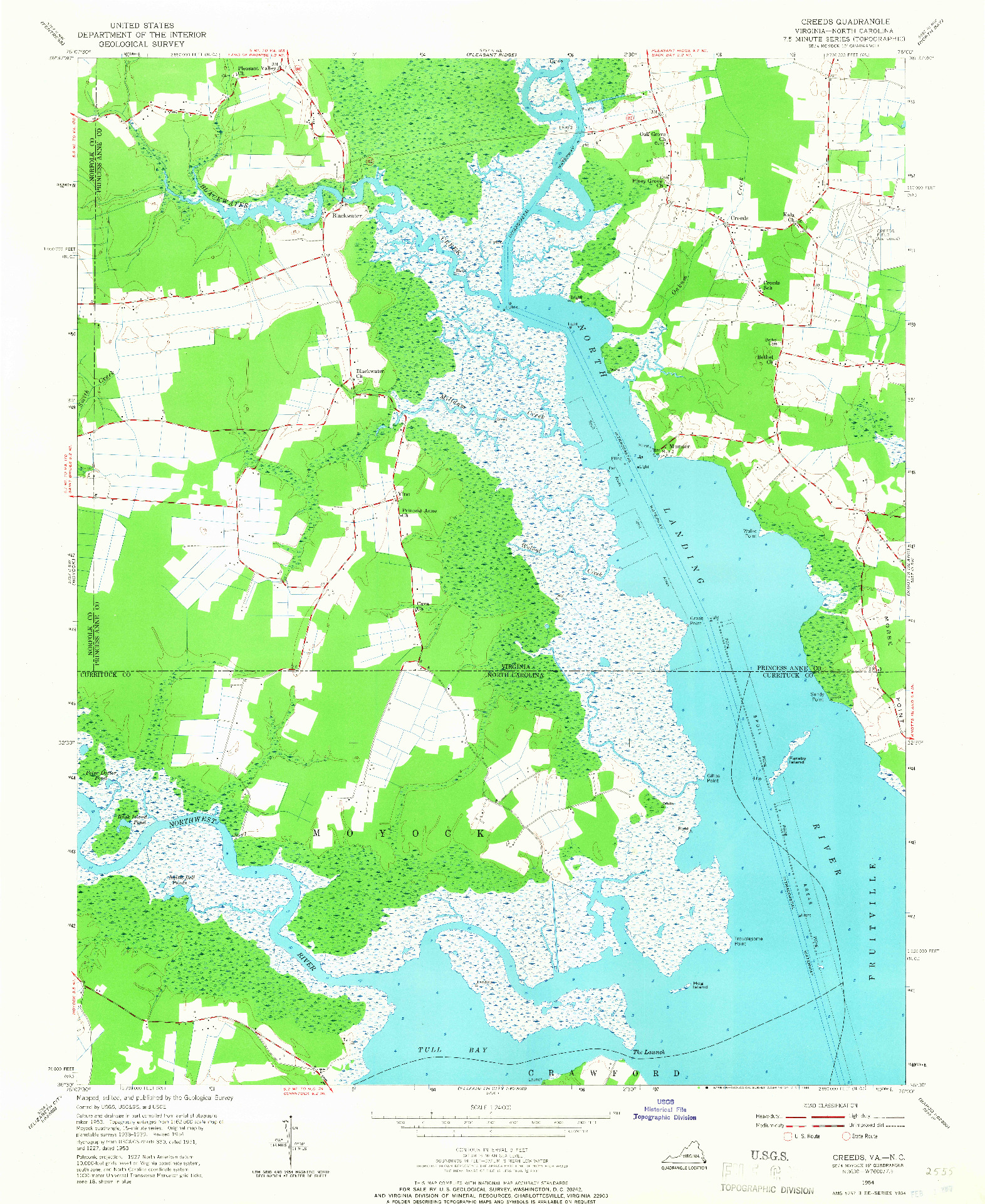 USGS 1:24000-SCALE QUADRANGLE FOR CREEDS, VA 1954