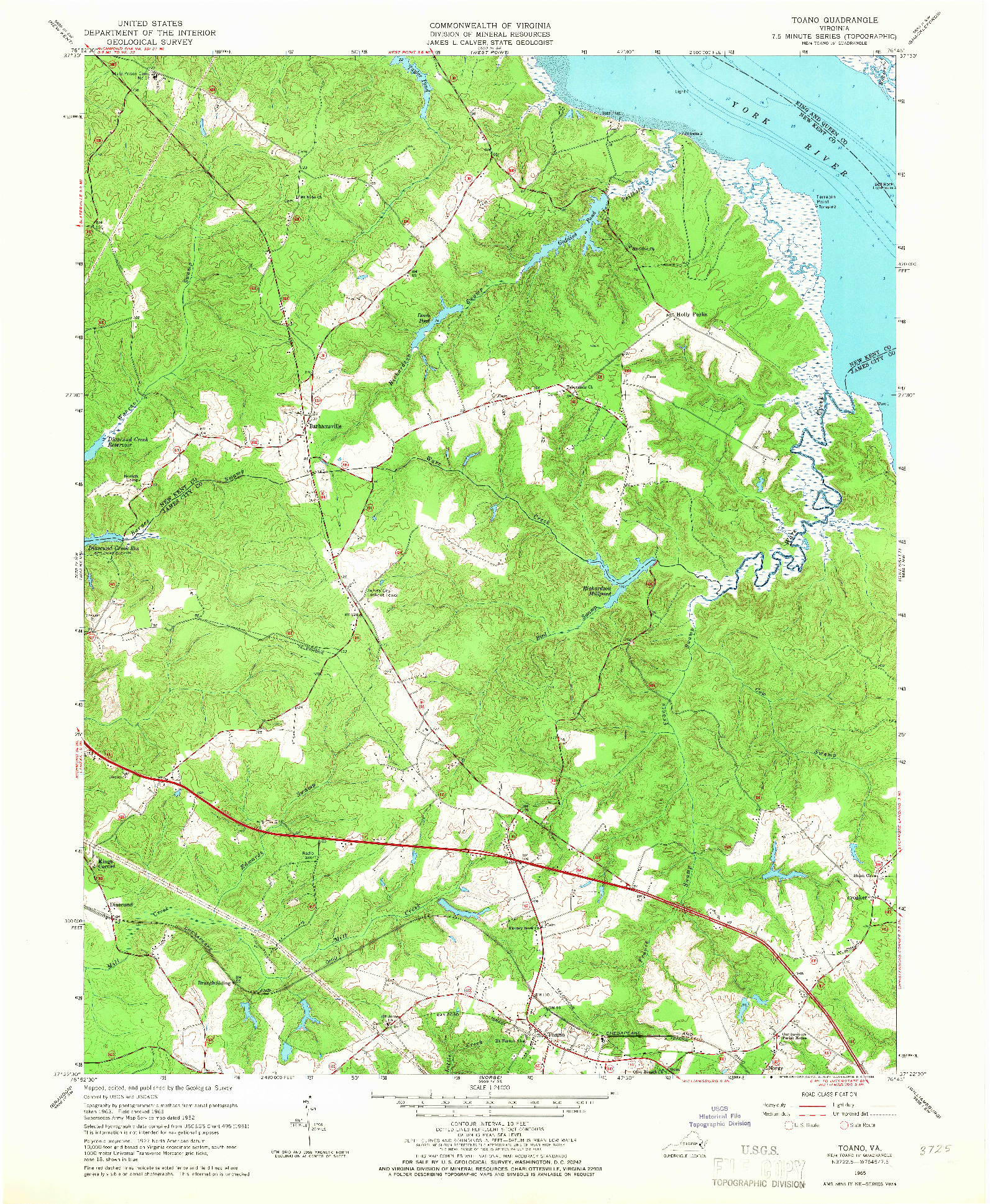 USGS 1:24000-SCALE QUADRANGLE FOR TOANO, VA 1965