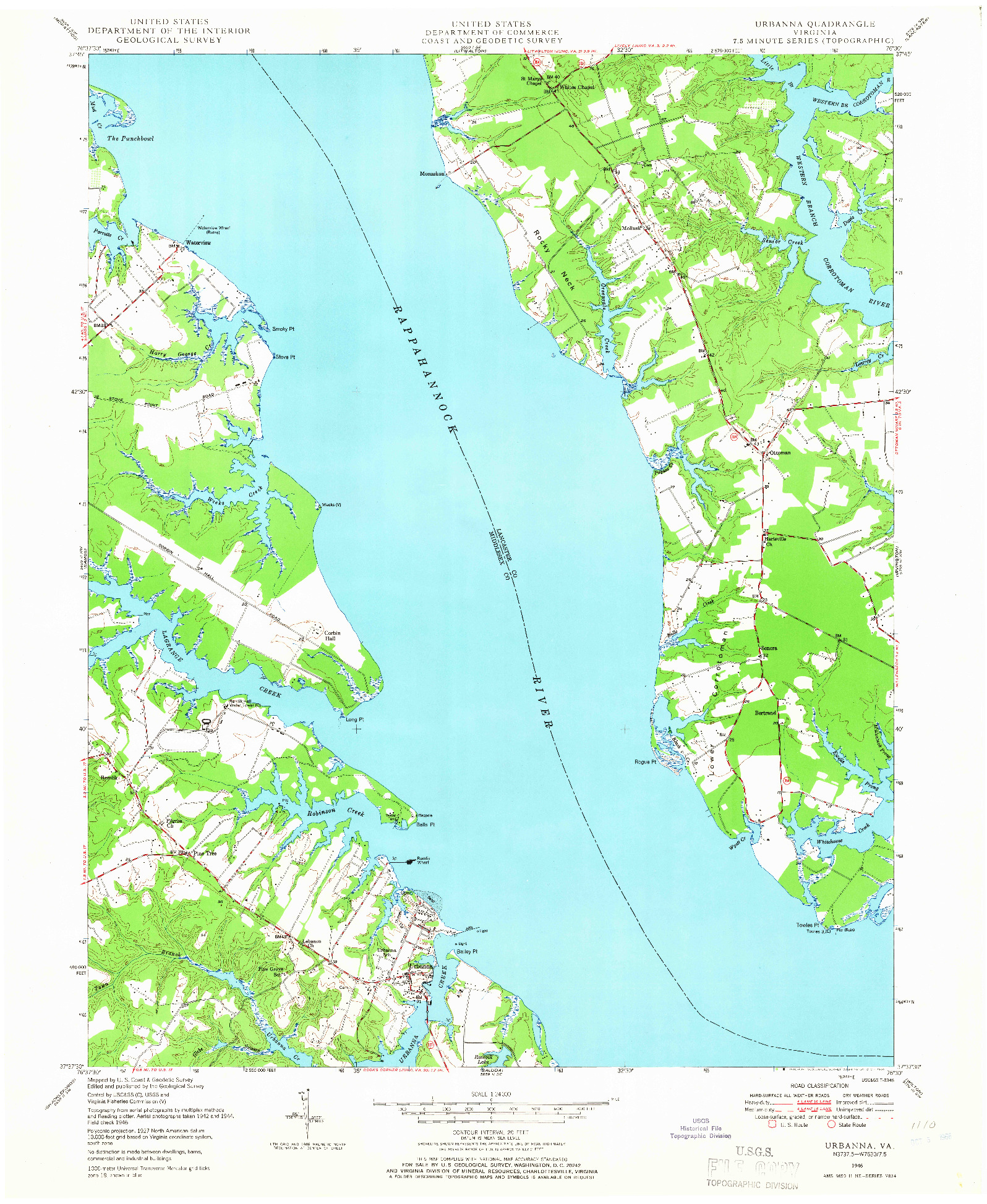 USGS 1:24000-SCALE QUADRANGLE FOR URBANNA, VA 1946