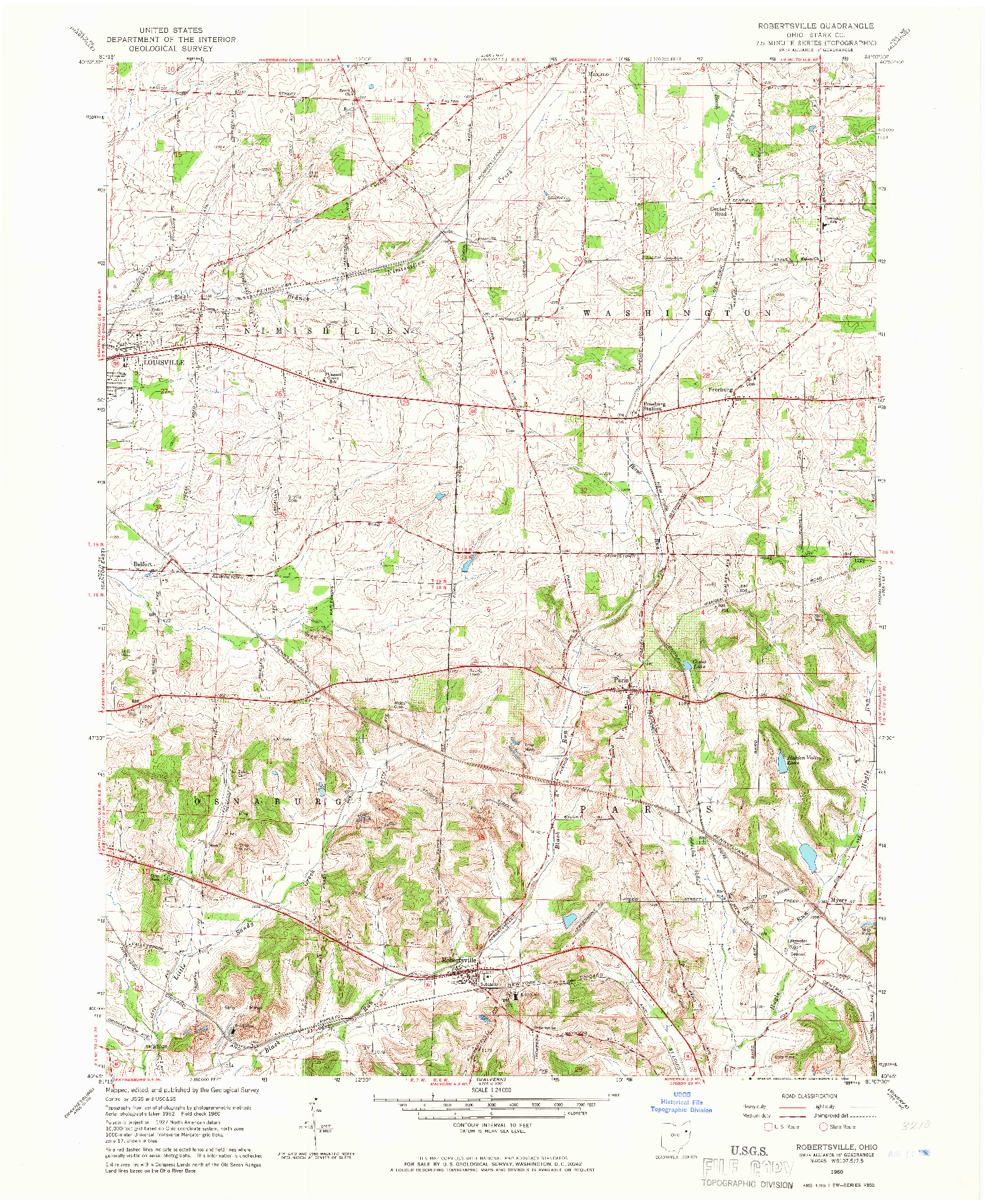 USGS 1:24000-SCALE QUADRANGLE FOR ROBERTSVILLE, OH 1960