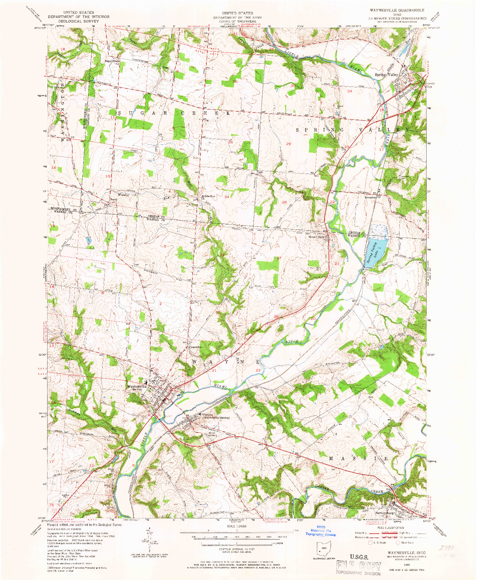 USGS 1:24000-SCALE QUADRANGLE FOR WAYNESVILLE, OH 1955