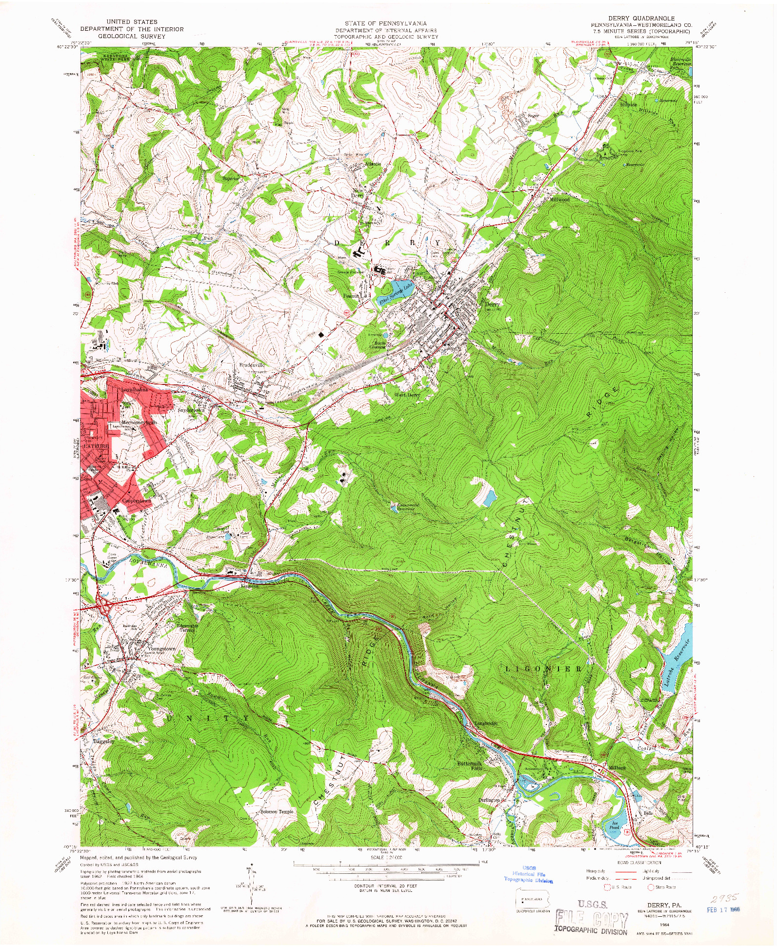 USGS 1:24000-SCALE QUADRANGLE FOR DERRY, PA 1964