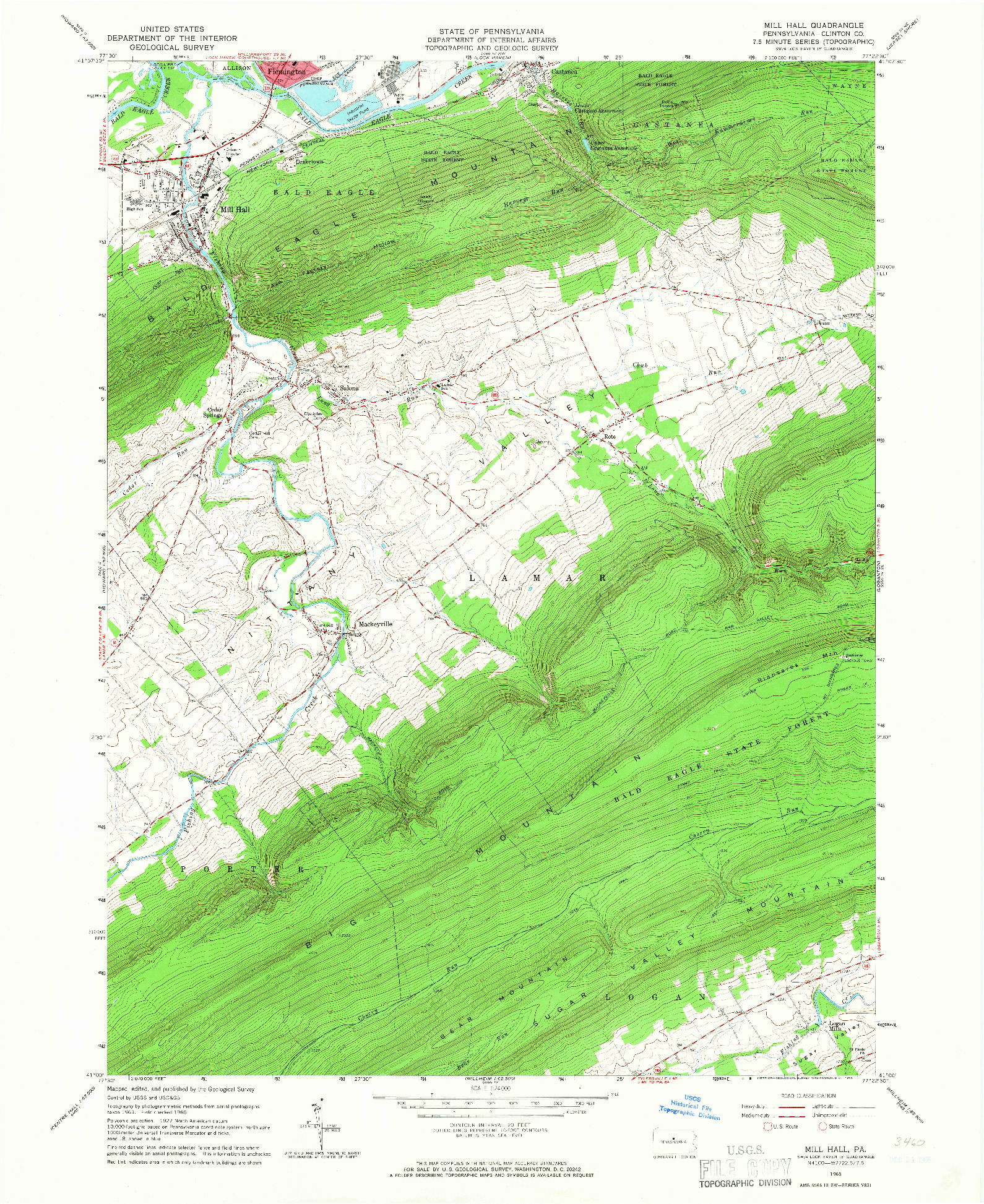 USGS 1:24000-SCALE QUADRANGLE FOR MILL HALL, PA 1965