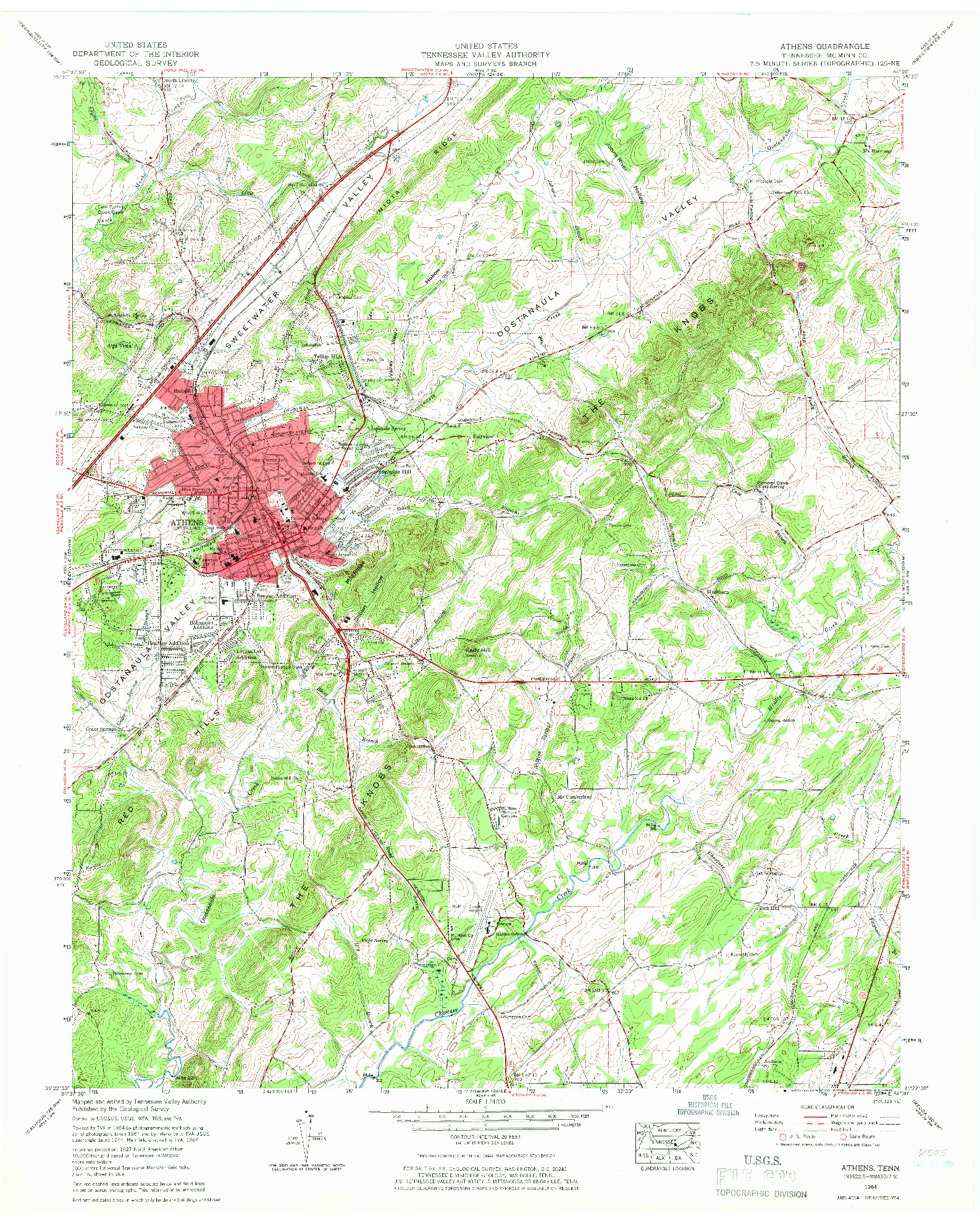 USGS 1:24000-SCALE QUADRANGLE FOR ATHENS, TN 1964