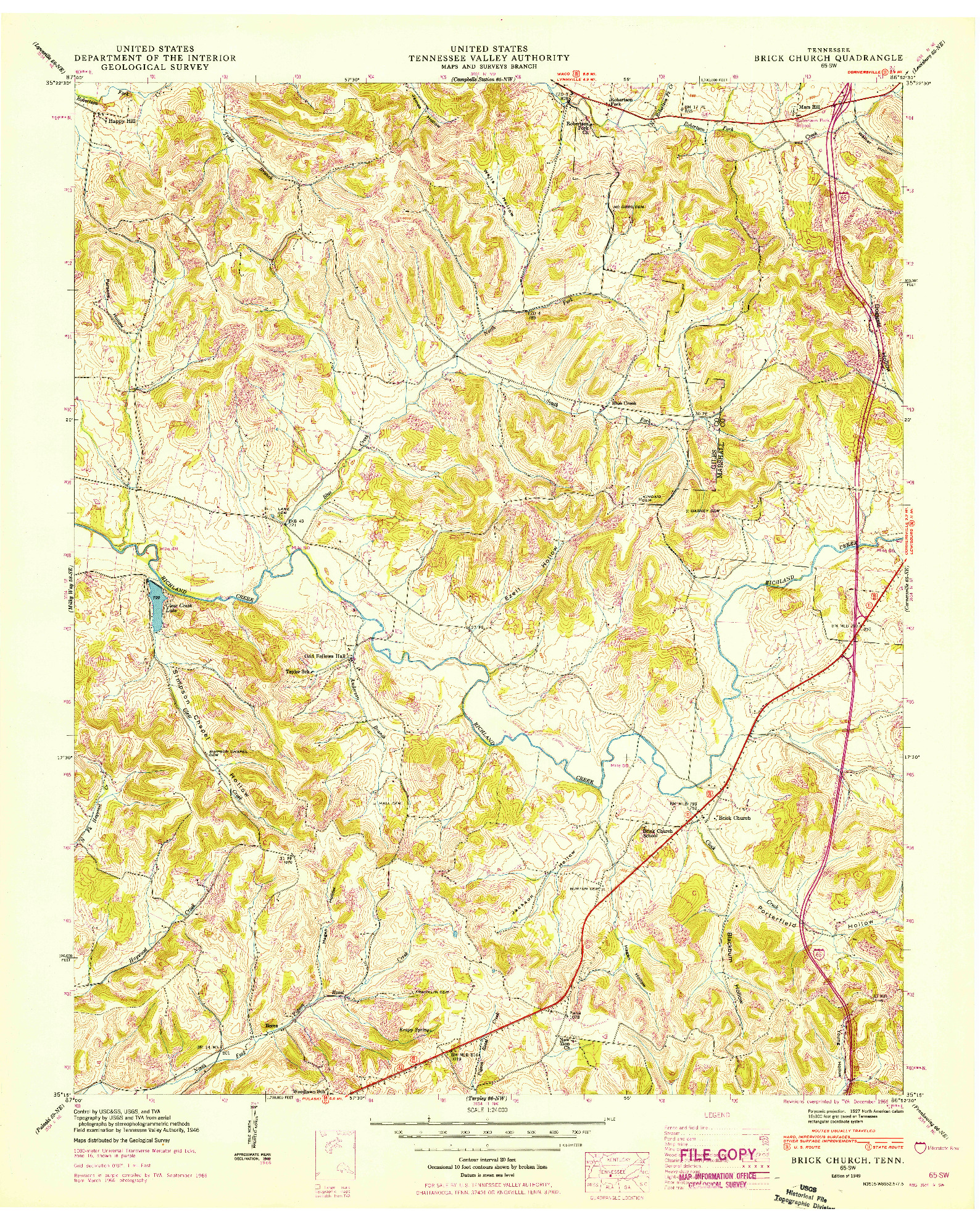 USGS 1:24000-SCALE QUADRANGLE FOR BRICK CHURCH, TN 1949