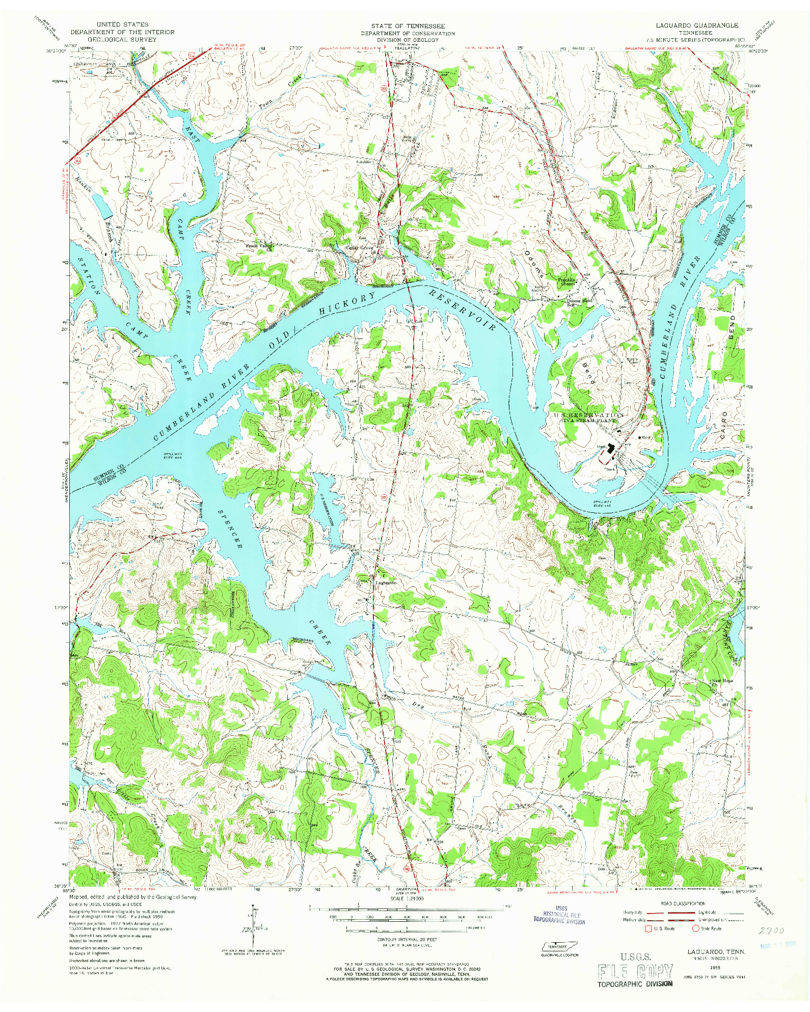 USGS 1:24000-SCALE QUADRANGLE FOR LAGUARDO, TN 1955