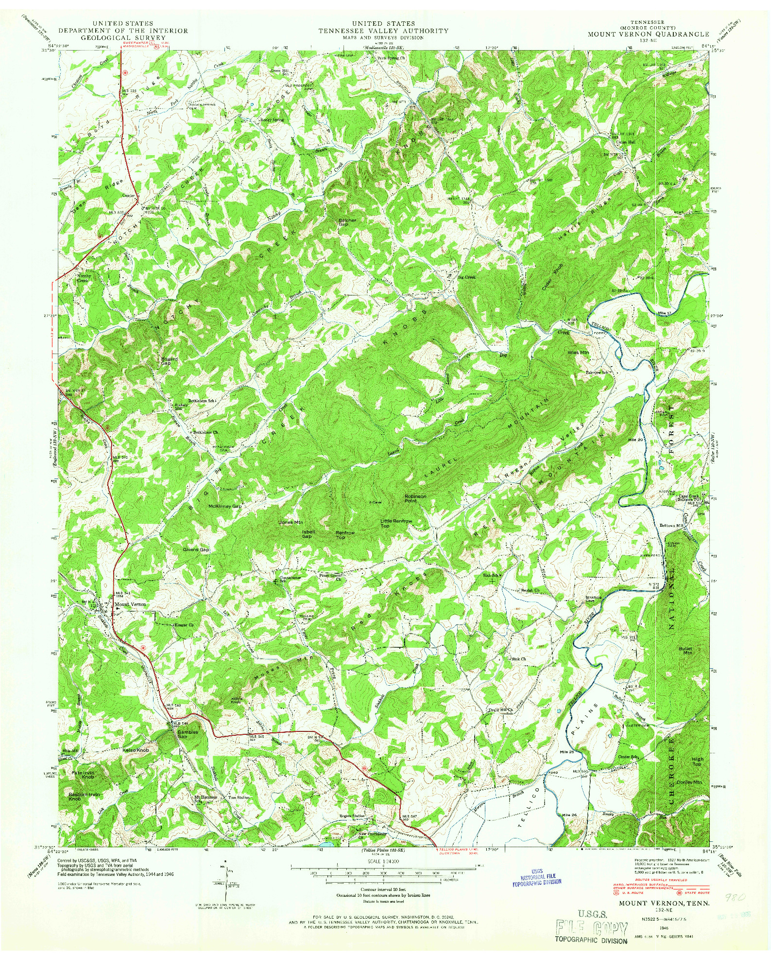 USGS 1:24000-SCALE QUADRANGLE FOR MOUNT VERNON, TN 1946