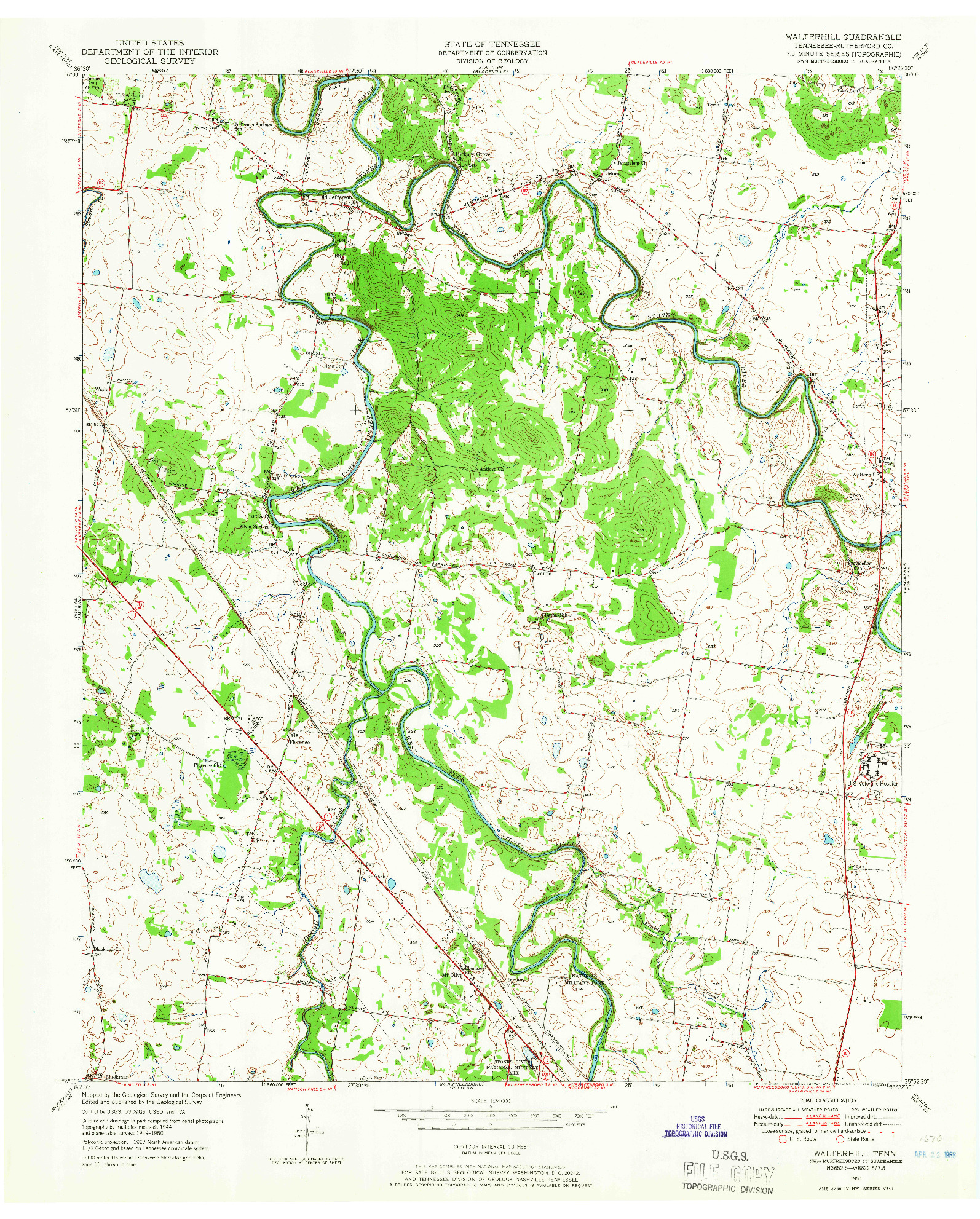 USGS 1:24000-SCALE QUADRANGLE FOR WALTERHILL, TN 1950